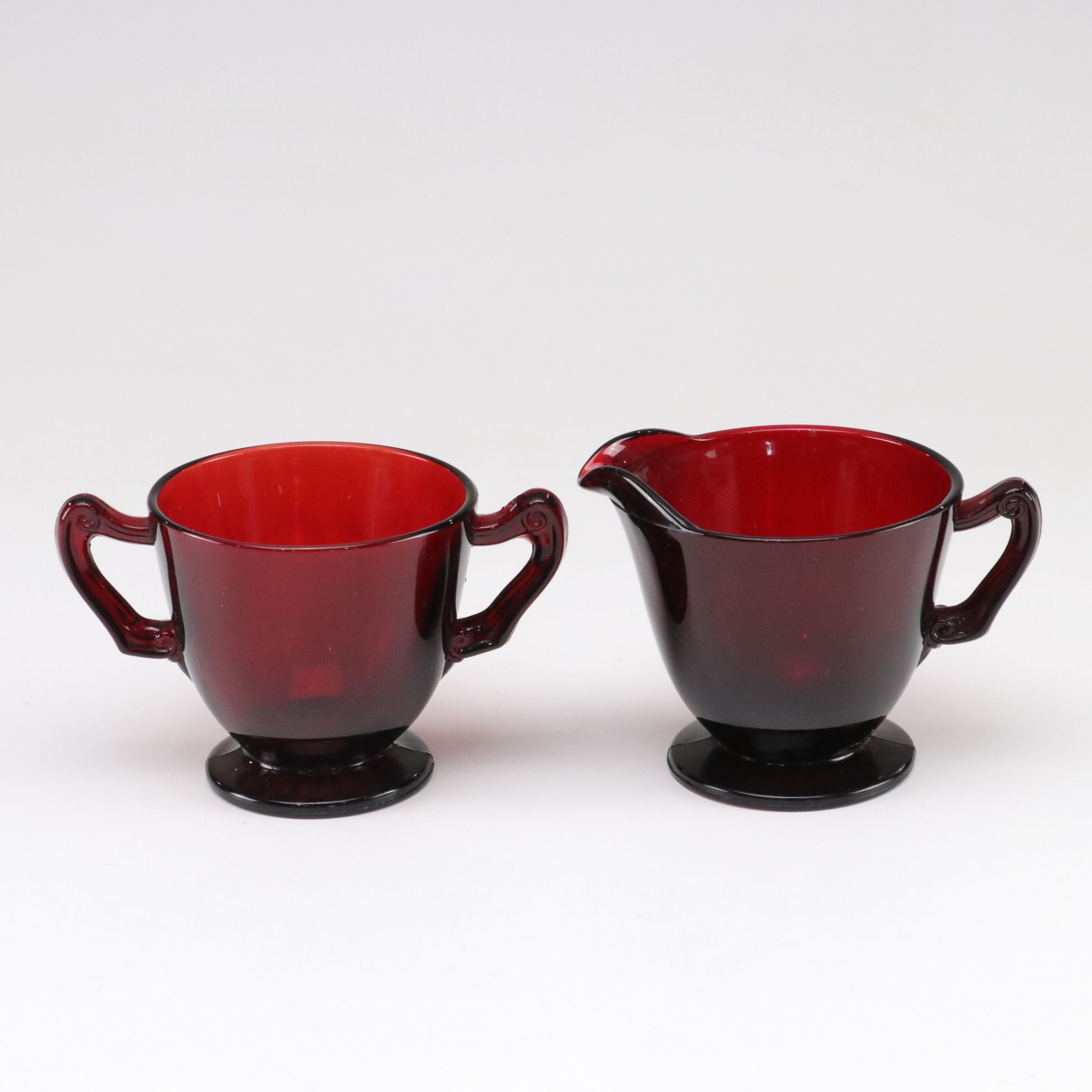 Anchor Hocking "Royal Ruby Red" Glass Dinnerware Set with Creamer and Sugar