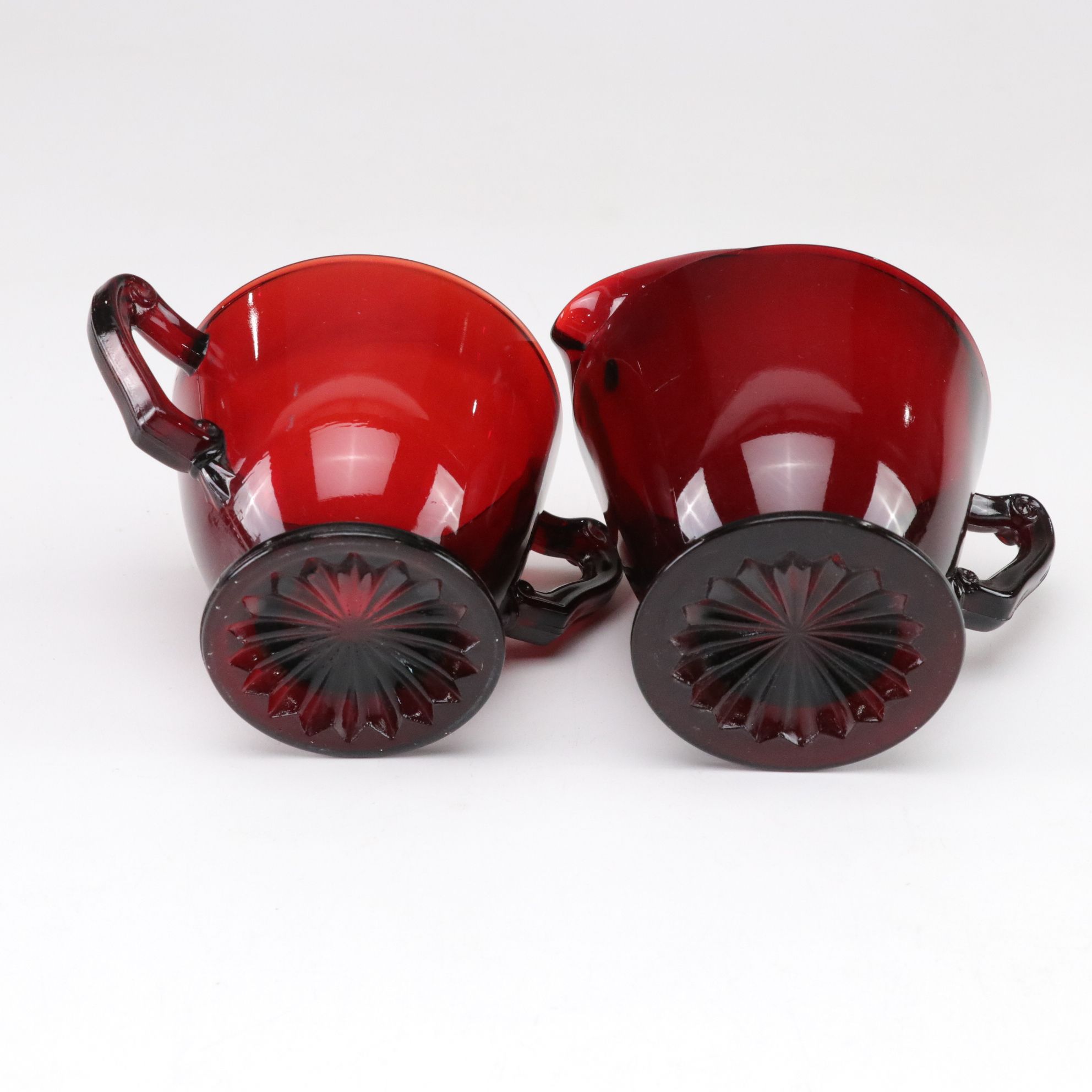 Anchor Hocking "Royal Ruby Red" Glass Dinnerware Set with Creamer and Sugar