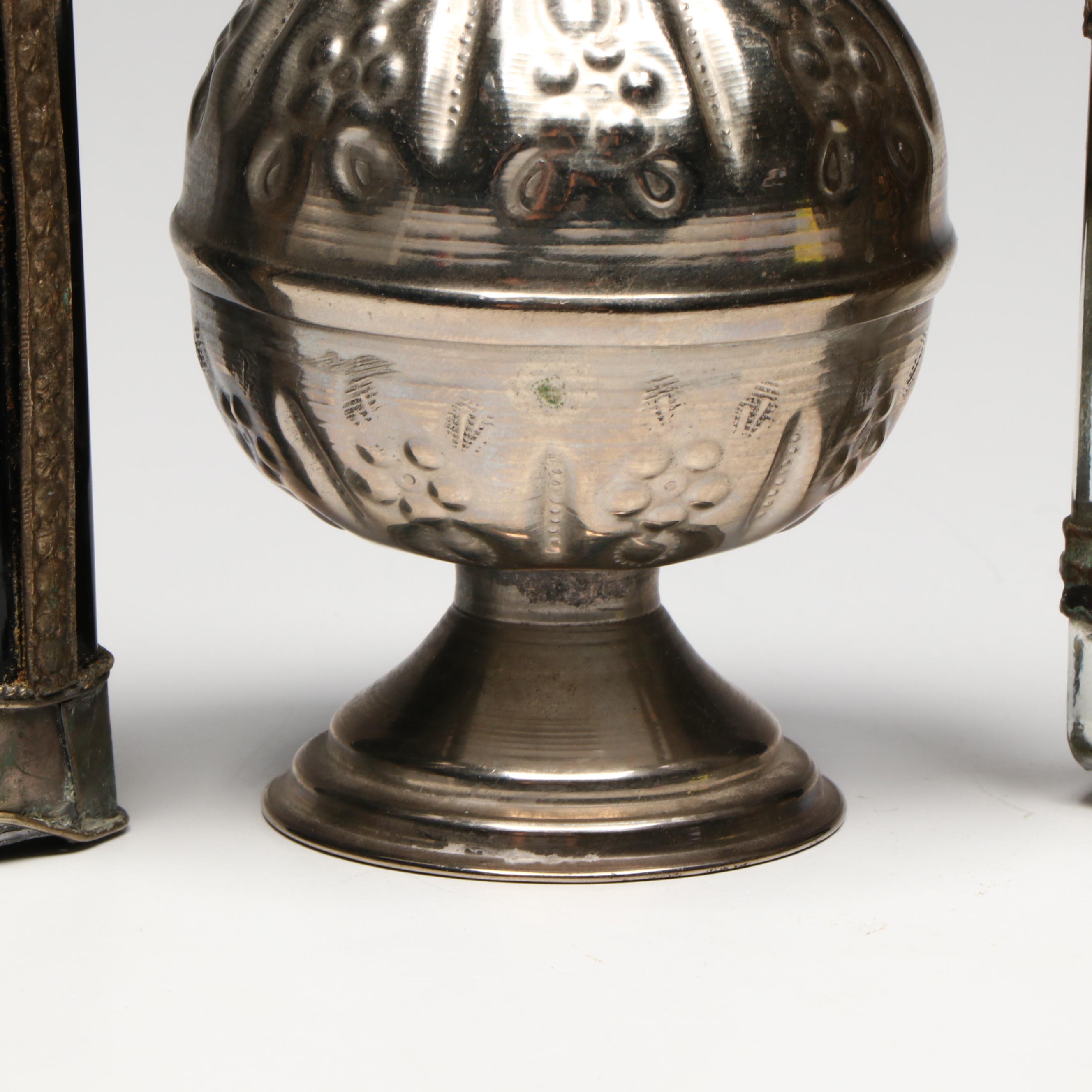 Repoussé Rosewater Metal Bottle with Glass and Metal Perfume Bottles