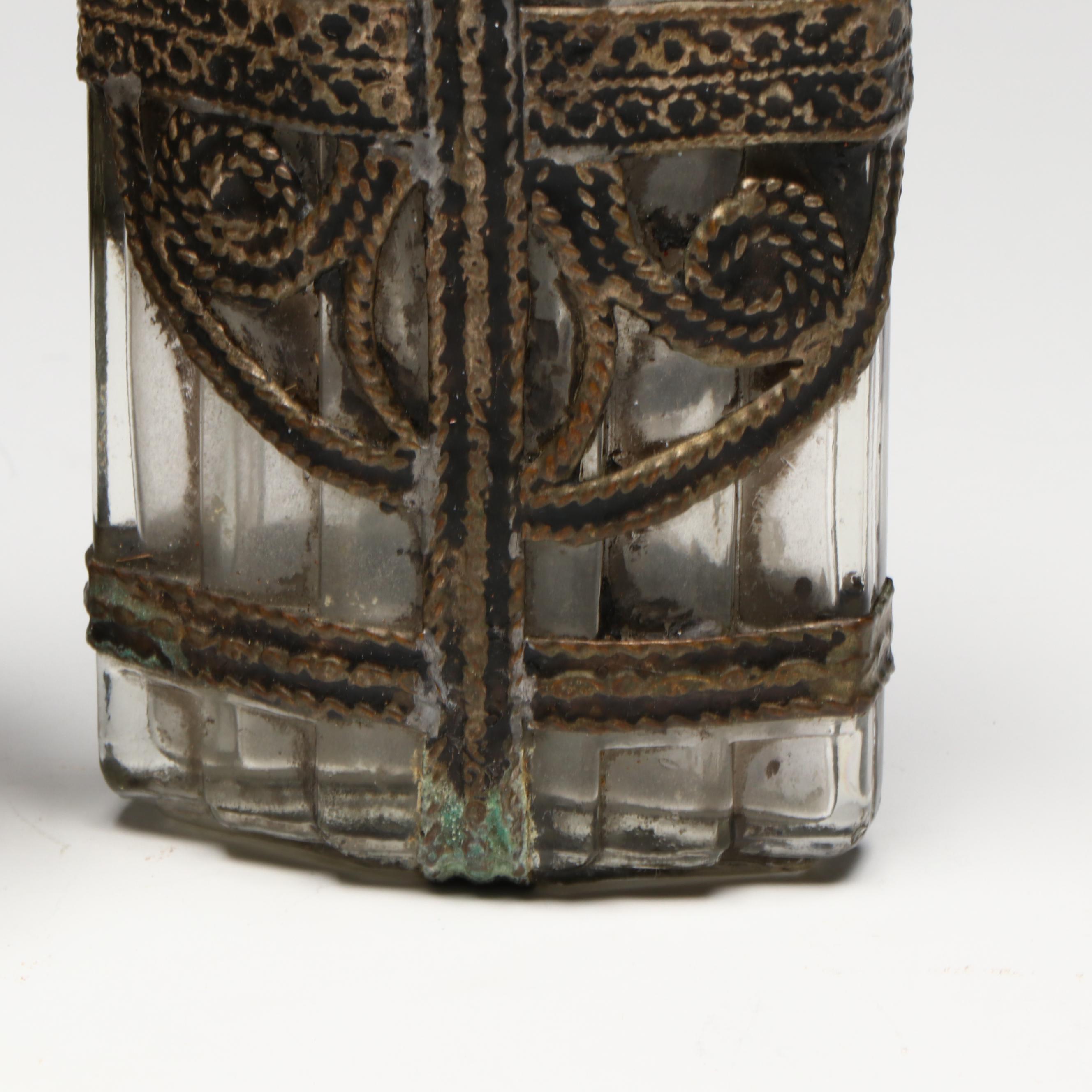 Repoussé Rosewater Metal Bottle with Glass and Metal Perfume Bottles