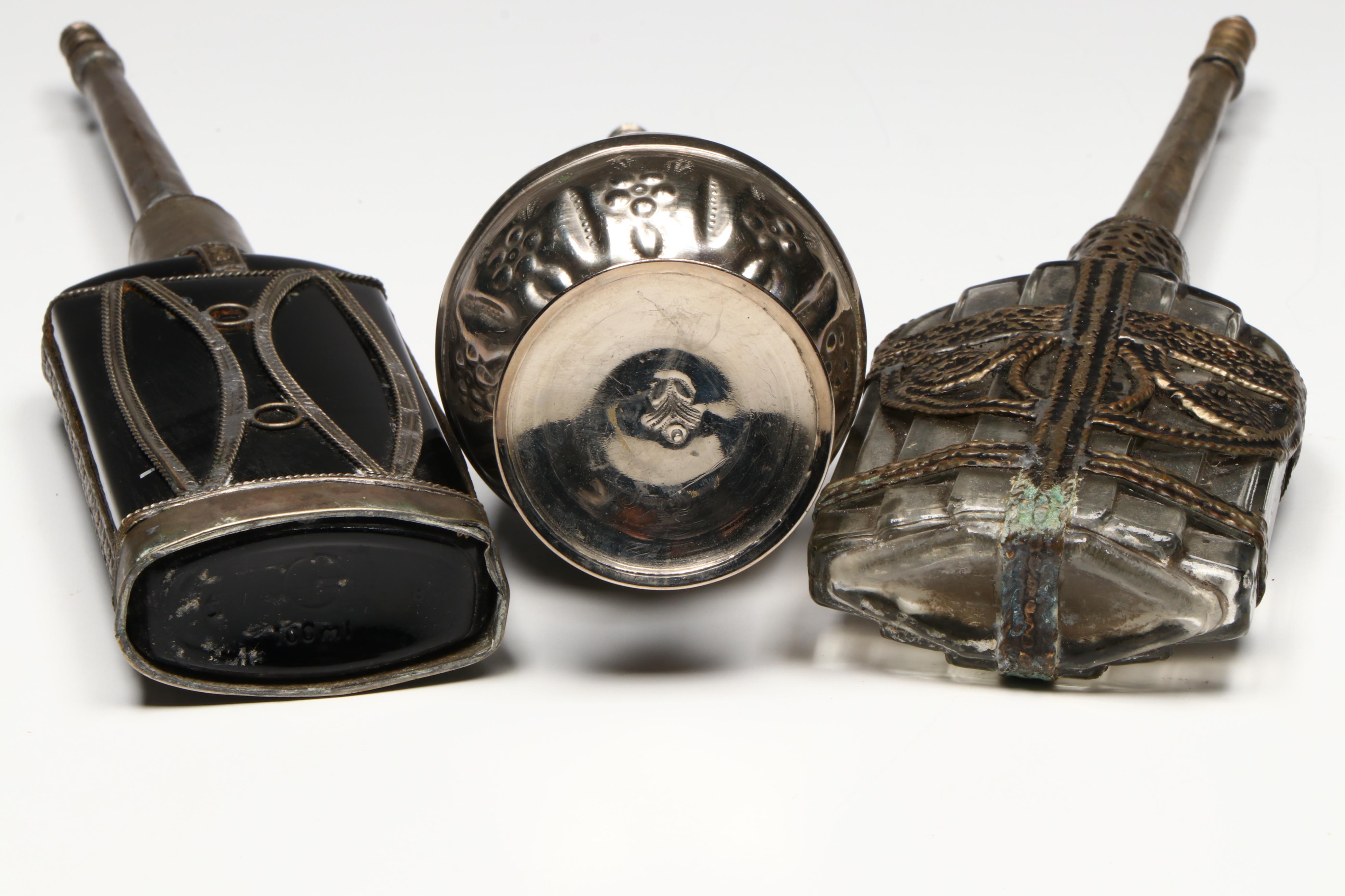 Repoussé Rosewater Metal Bottle with Glass and Metal Perfume Bottles