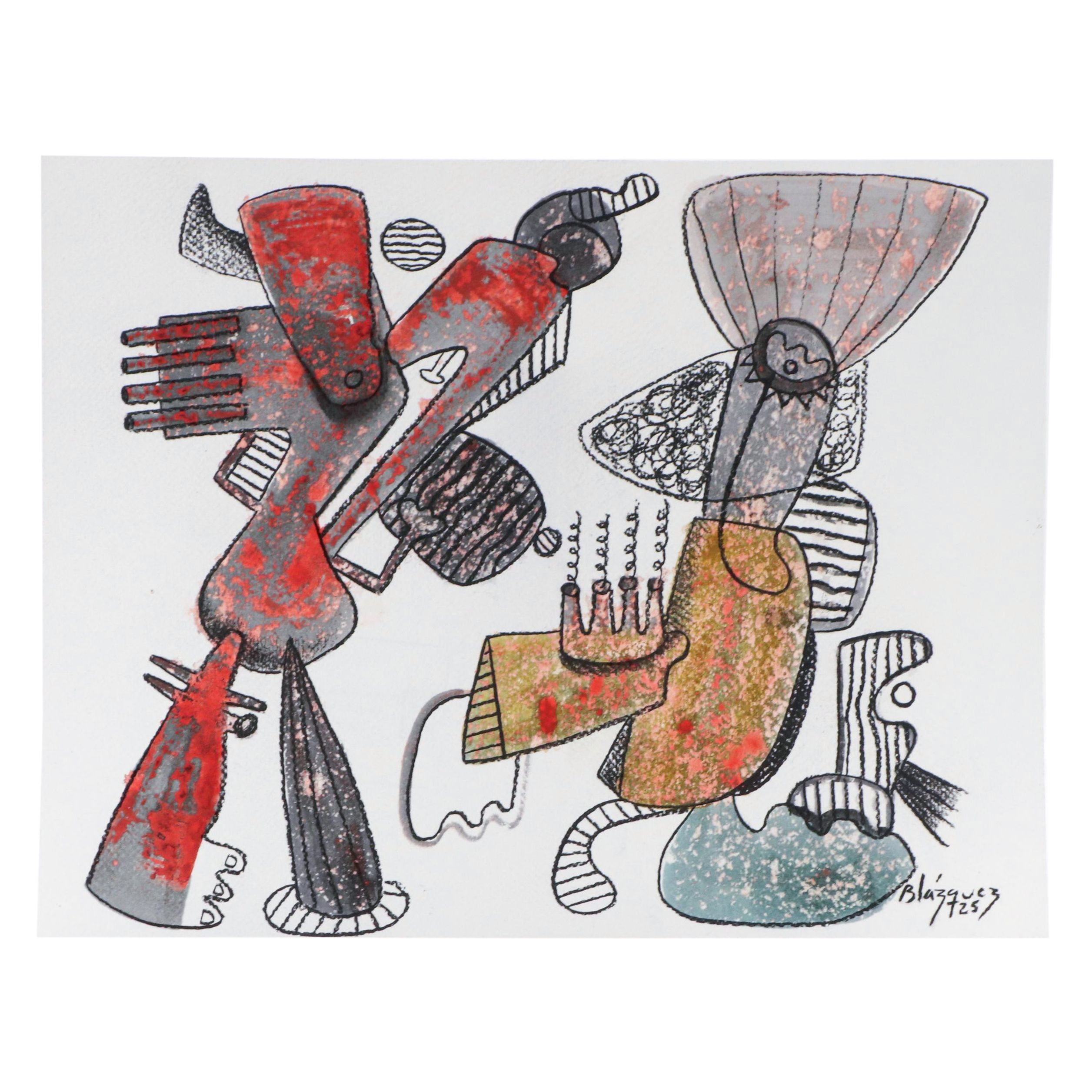 Michel Blázquez Surrealist Mixed Media Painting "Untitled Serie #45," 2025