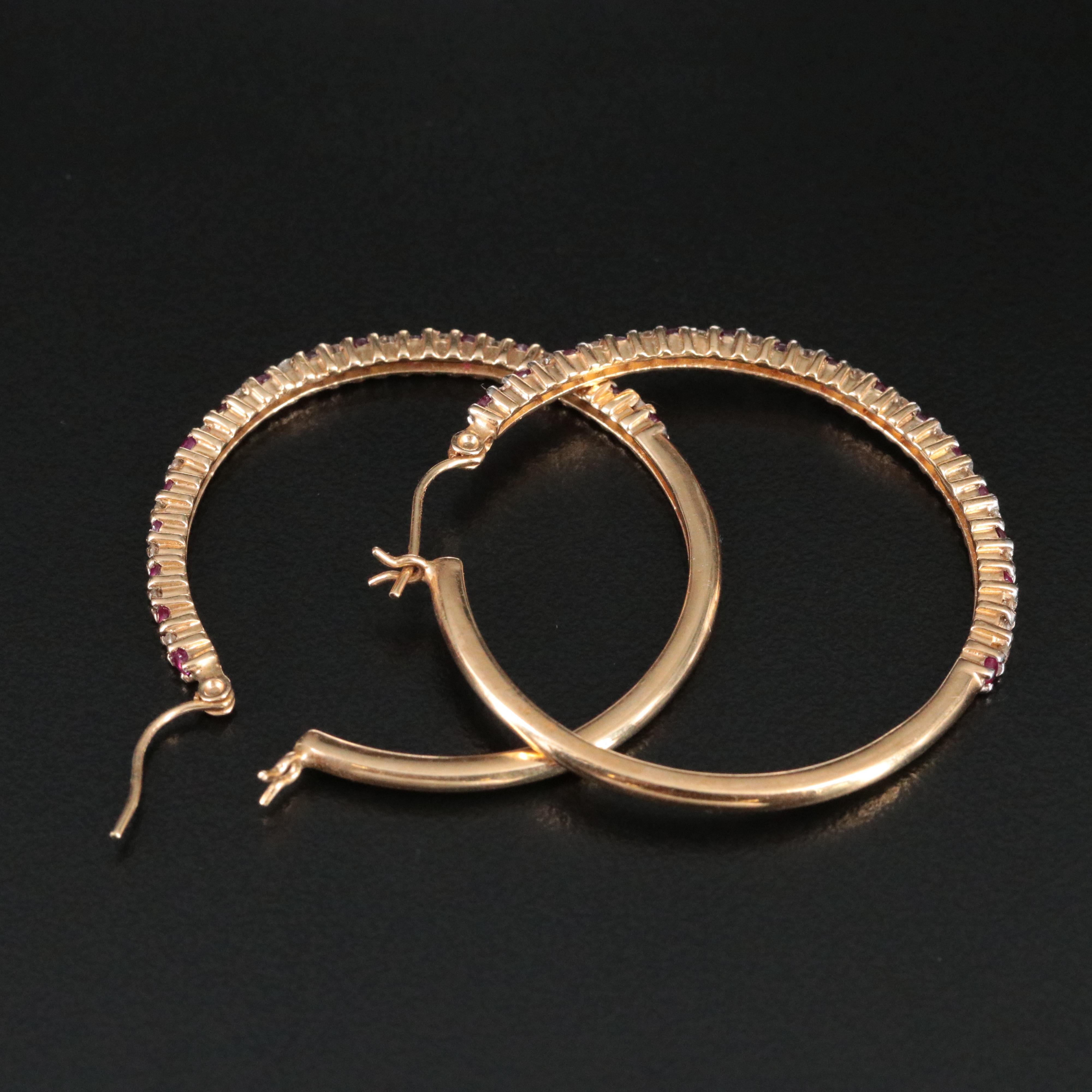 14K Diamond and Ruby Hoop Earrings