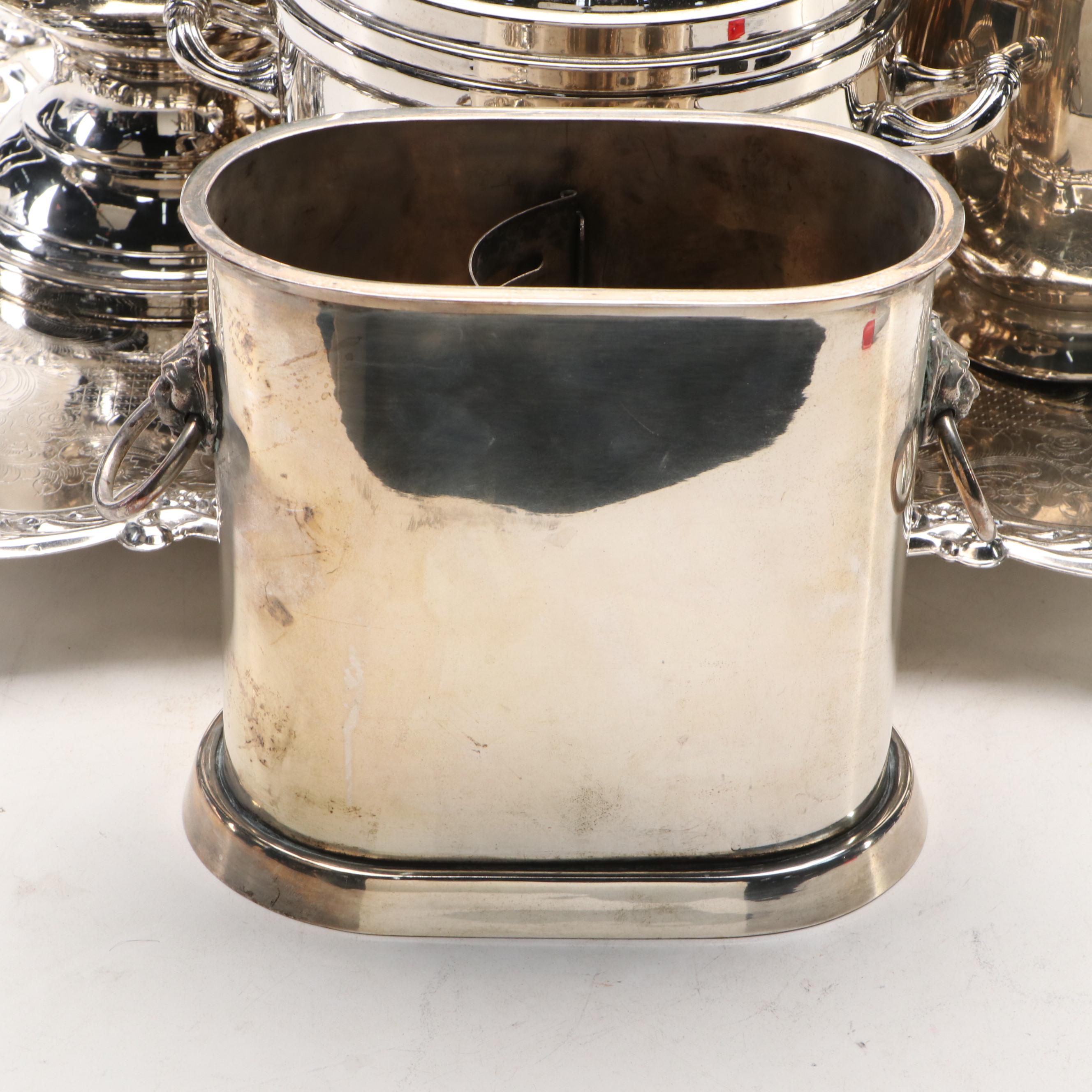 High Horse Studio Cachepot with Other Silver Plate Equestrian Trophies