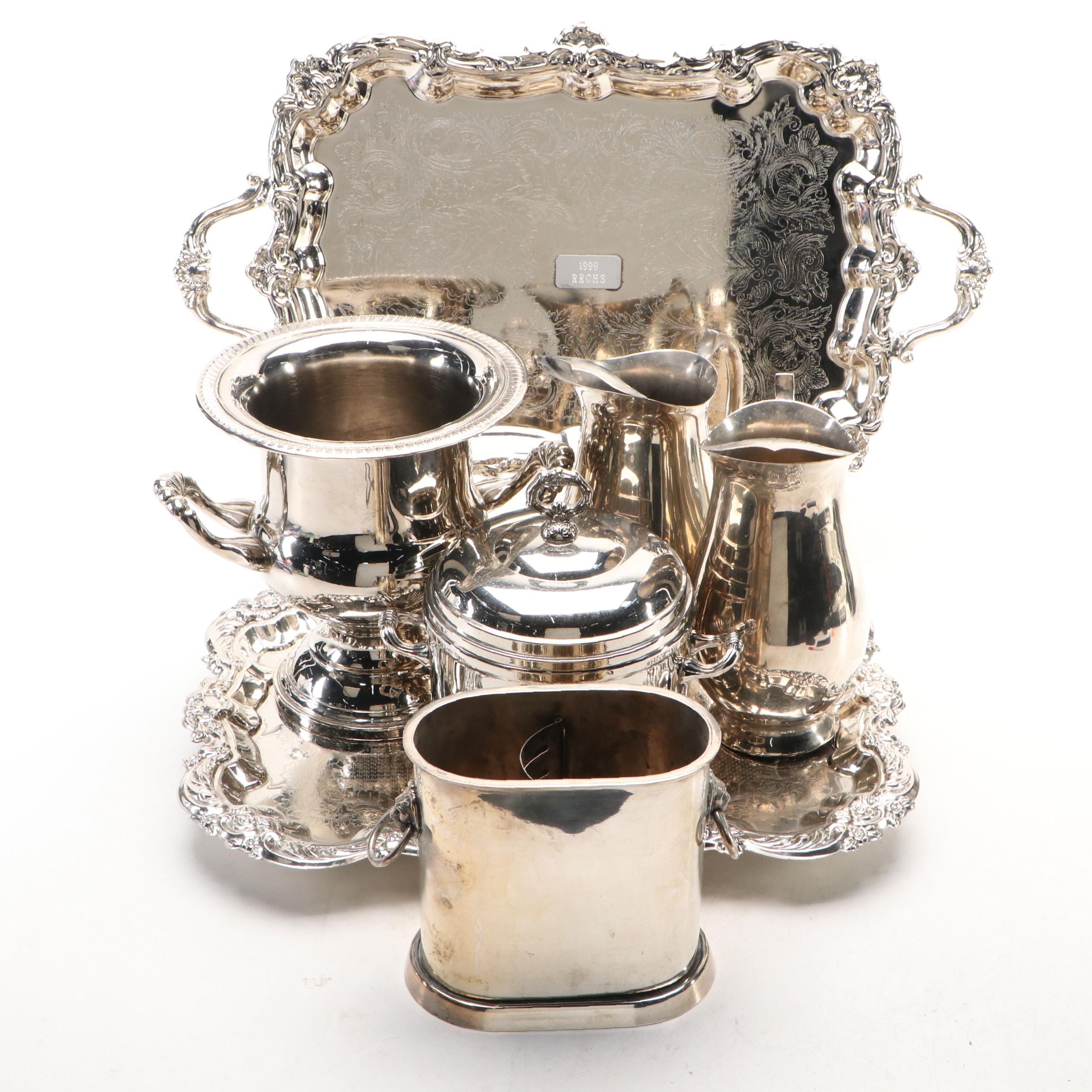 High Horse Studio Cachepot with Other Silver Plate Equestrian Trophies