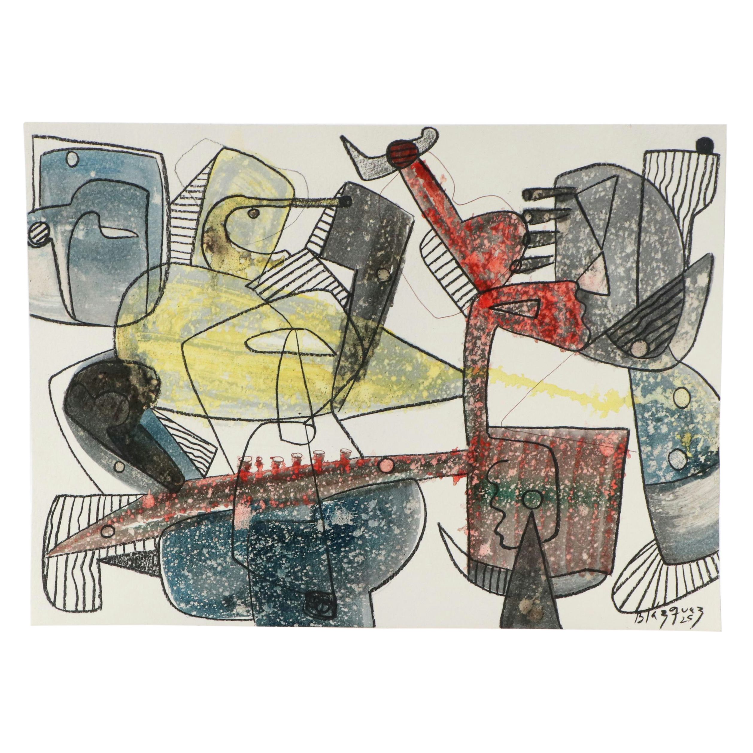 Michel Blázquez Surrealist Mixed Media Painting "Untitled Serie #46," 2025