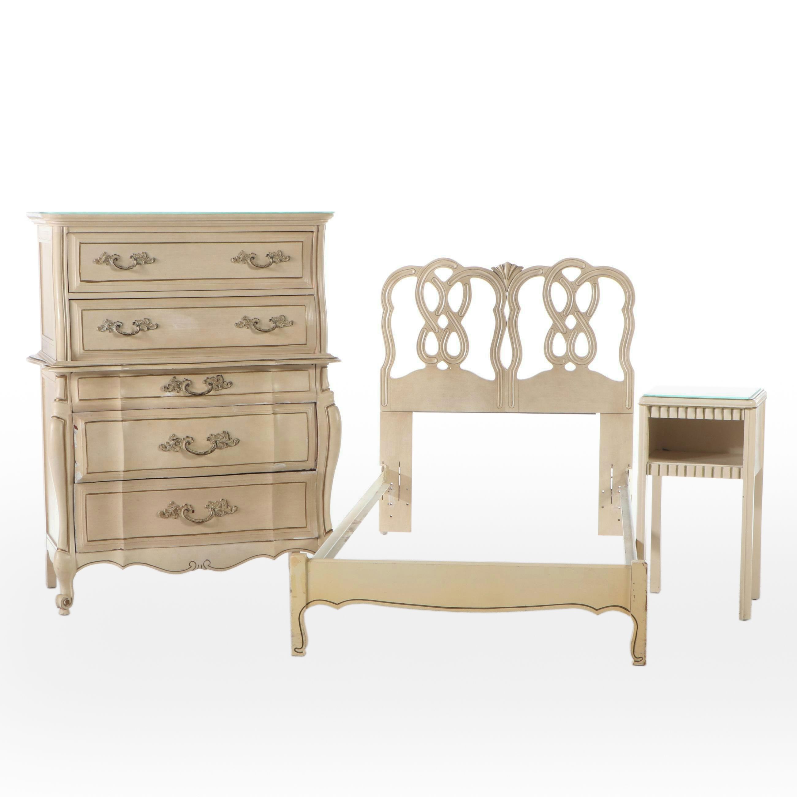 French Provincial Style Twin Size Bed Frame, Dresser and Nightstand