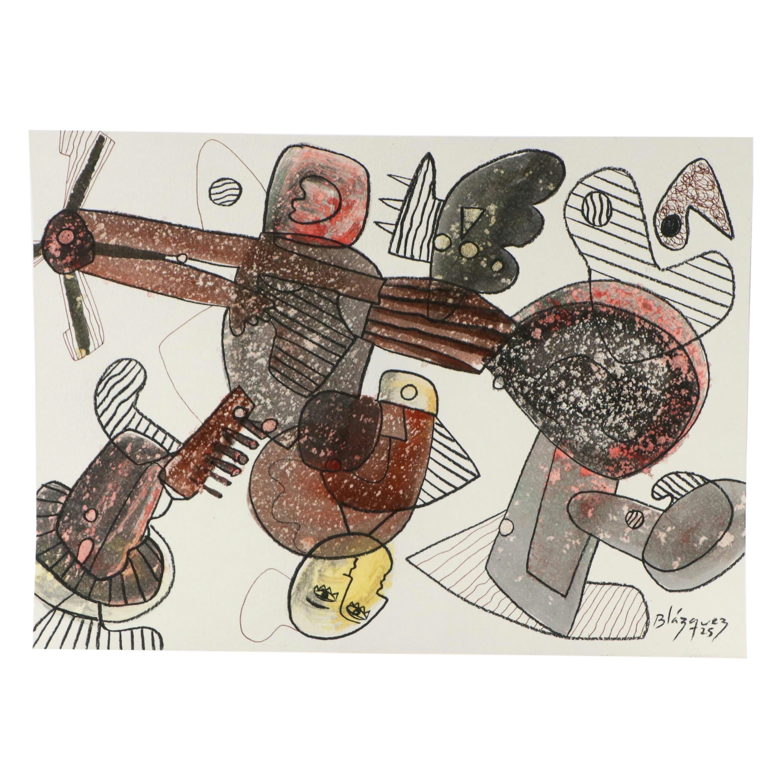 Michel Blázquez Surrealist Mixed Media Painting "Untitled Serie #41," 2025