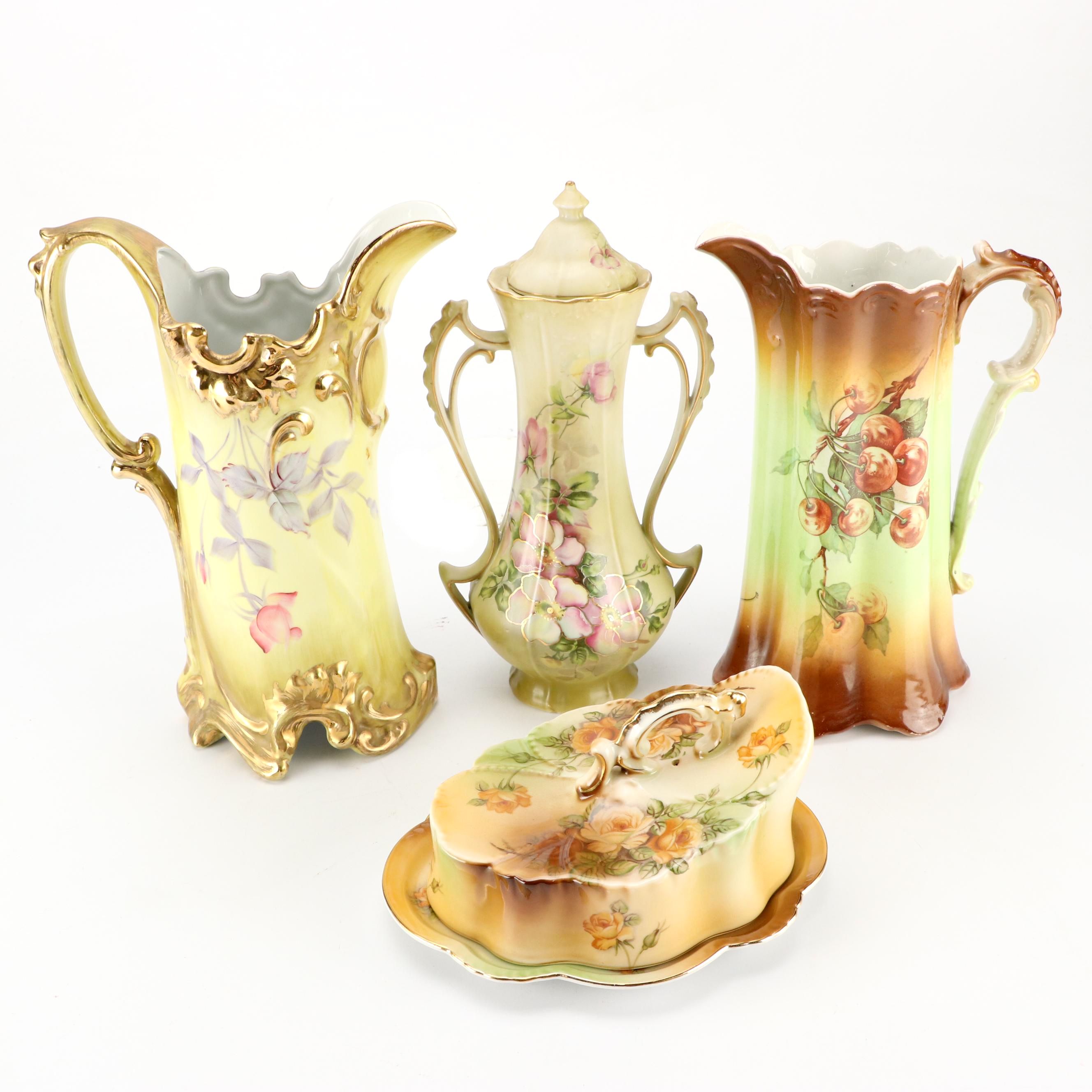 Nippon and Other Porcelain Ewers with Other Porcelain Table Accessories