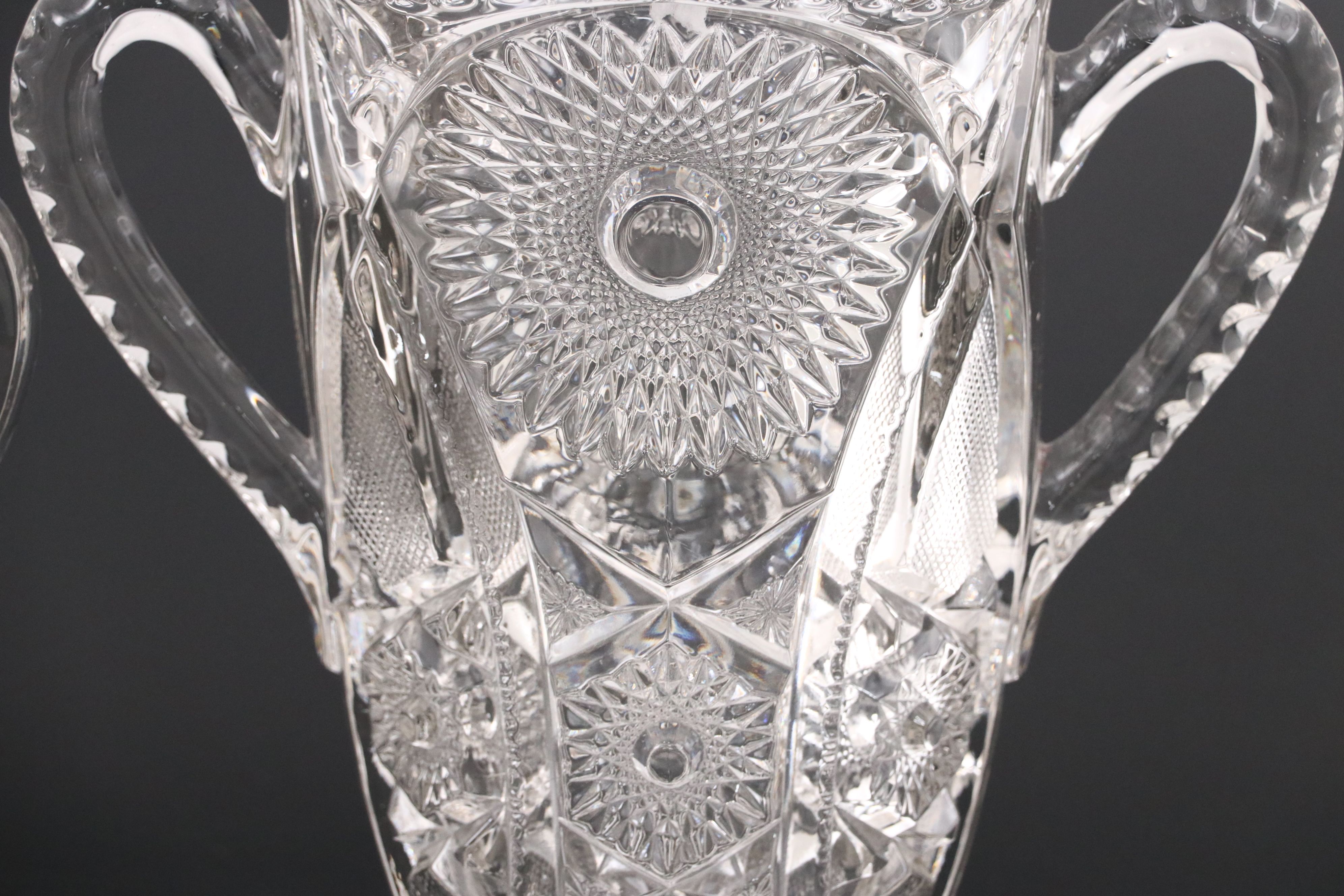 Cambridge Glass Double Handled Vase with Other EAPG Pitchers