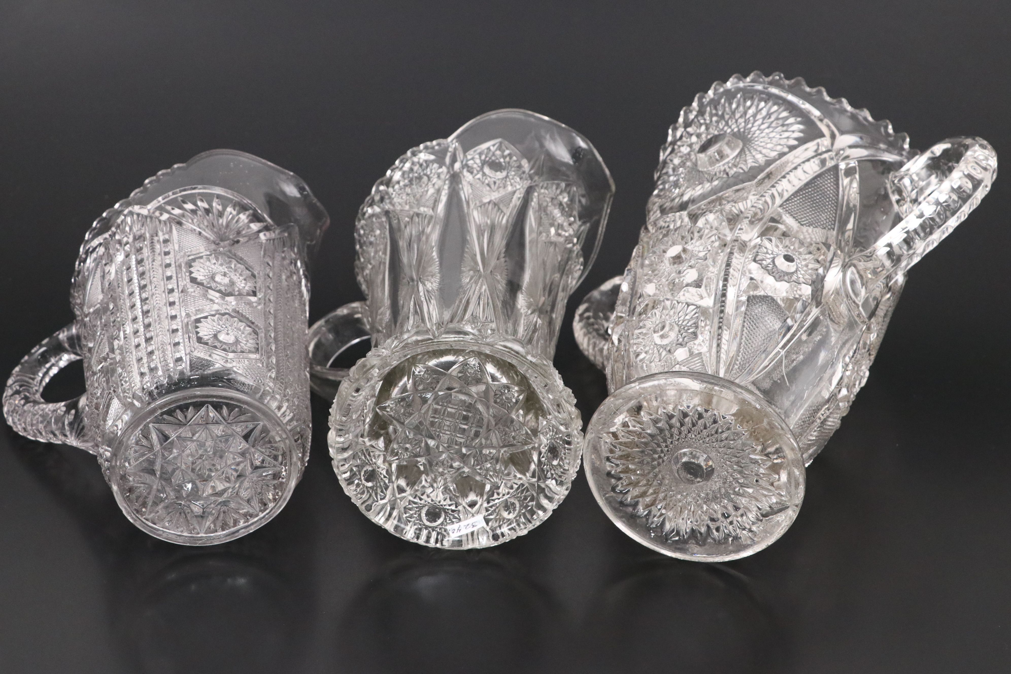 Cambridge Glass Double Handled Vase with Other EAPG Pitchers