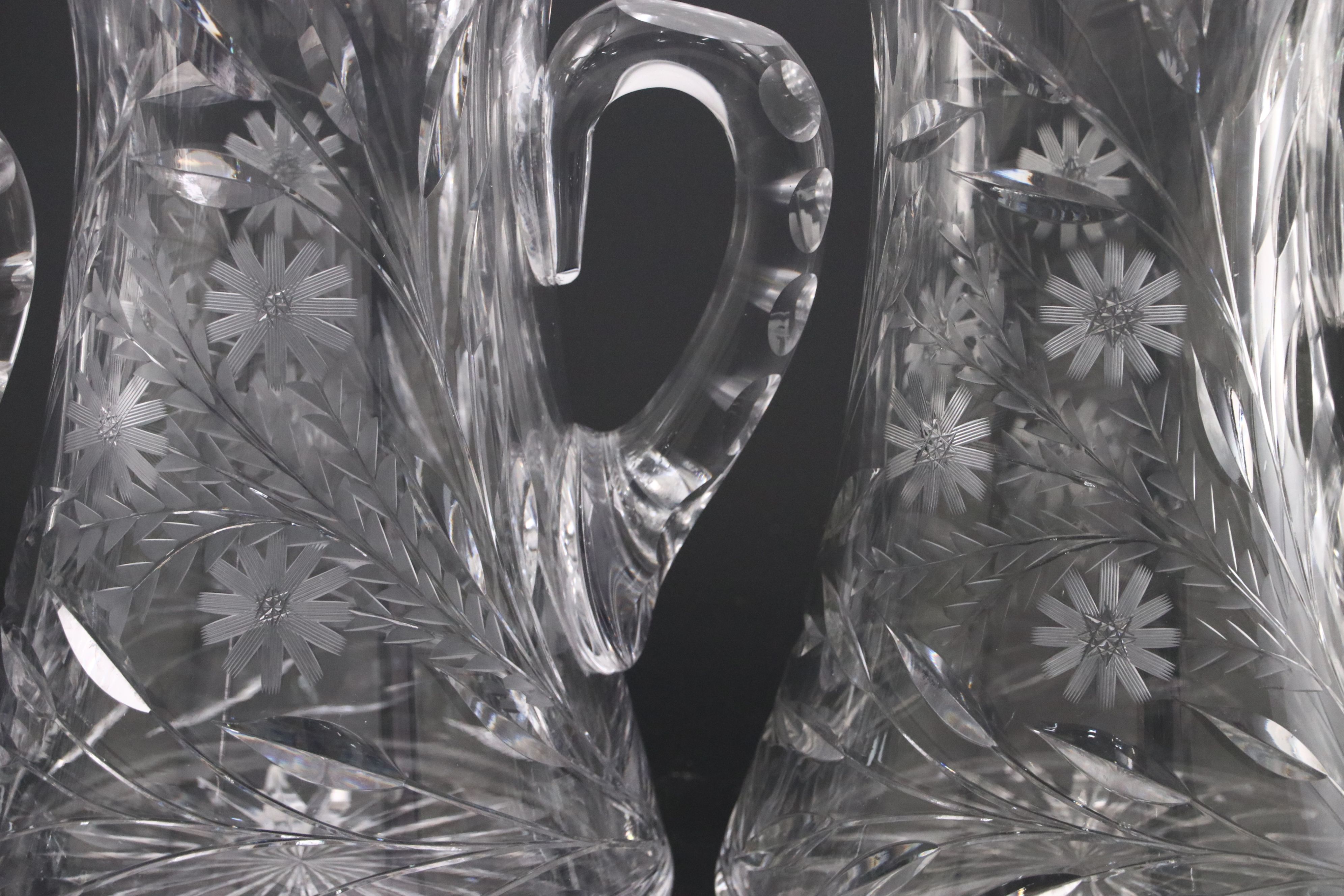 American Brilliant Style Cut Glass and Etched Pitchers, 20th Century