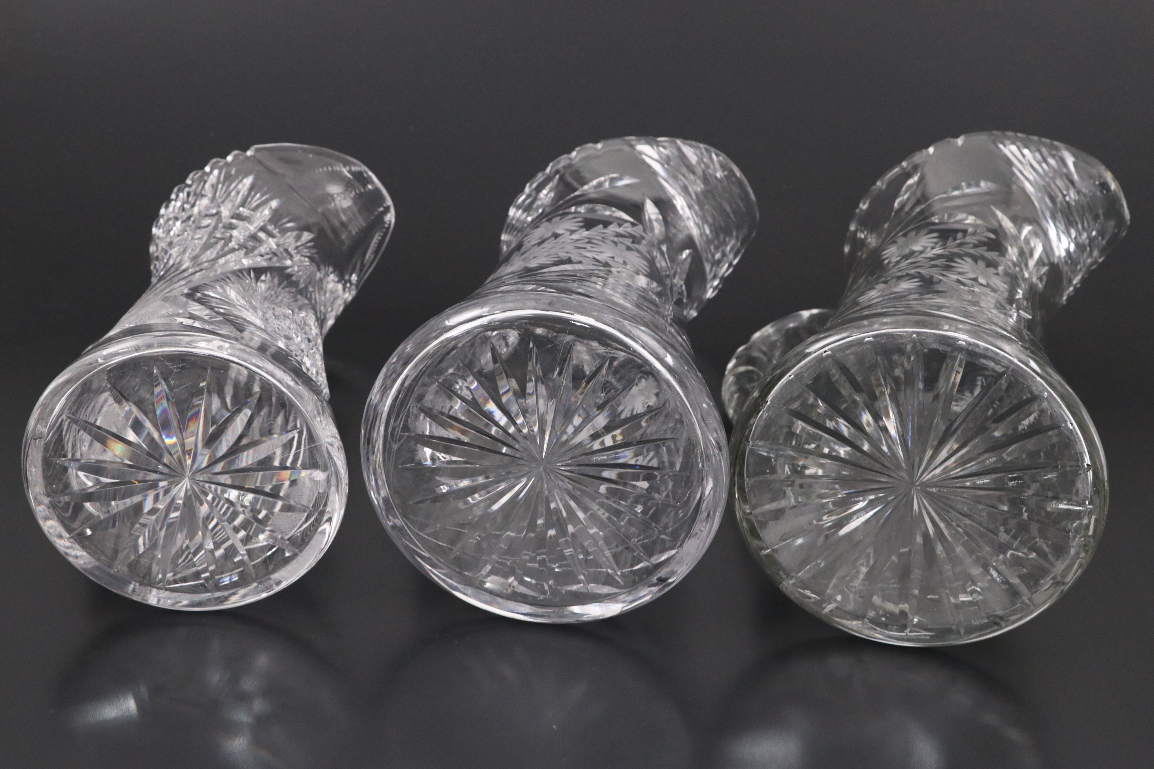 American Brilliant Style Cut Glass and Etched Pitchers, 20th Century