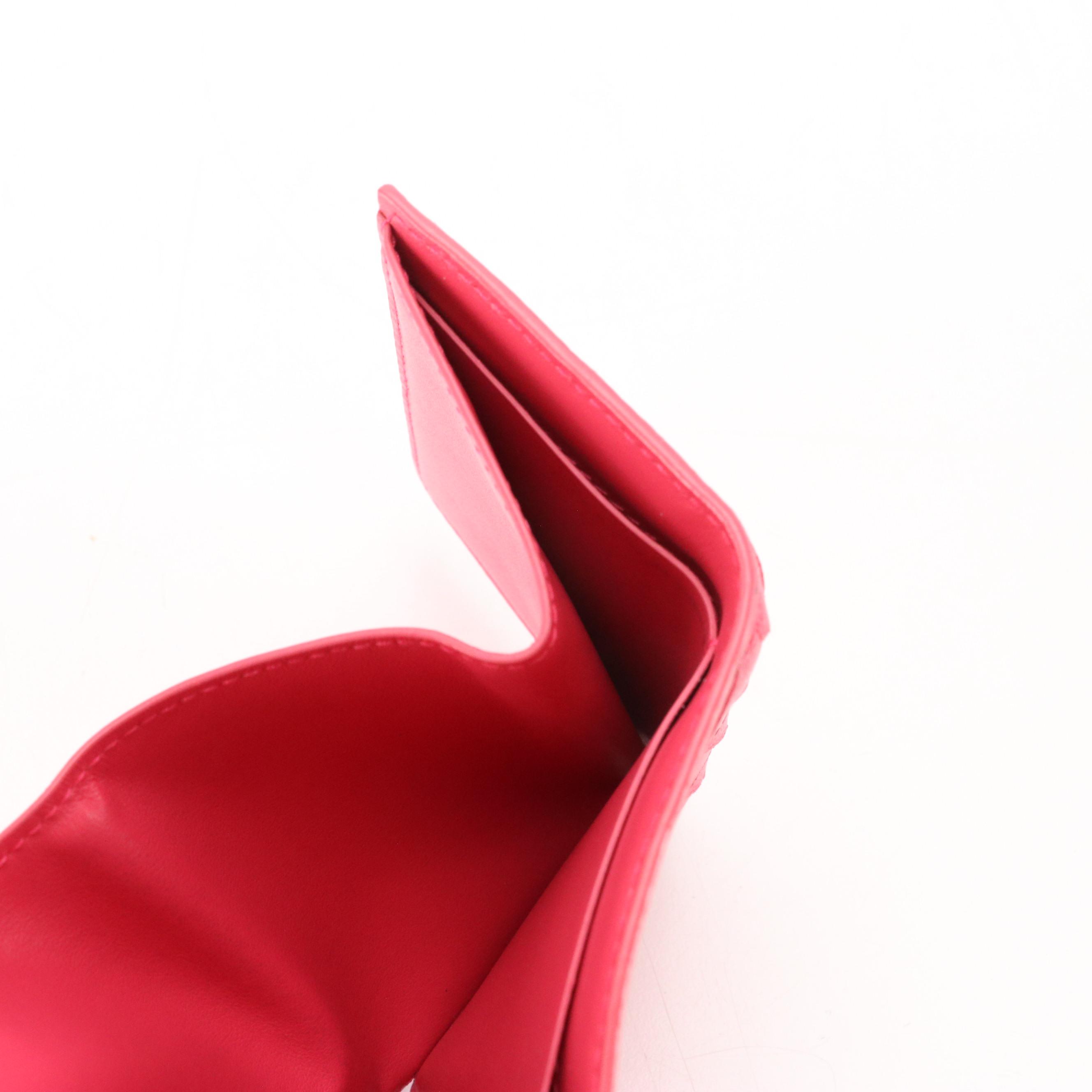 Bottega Veneta Mini Trifold Compact Wallet in Fuchsia Pink Intrecciato Leather