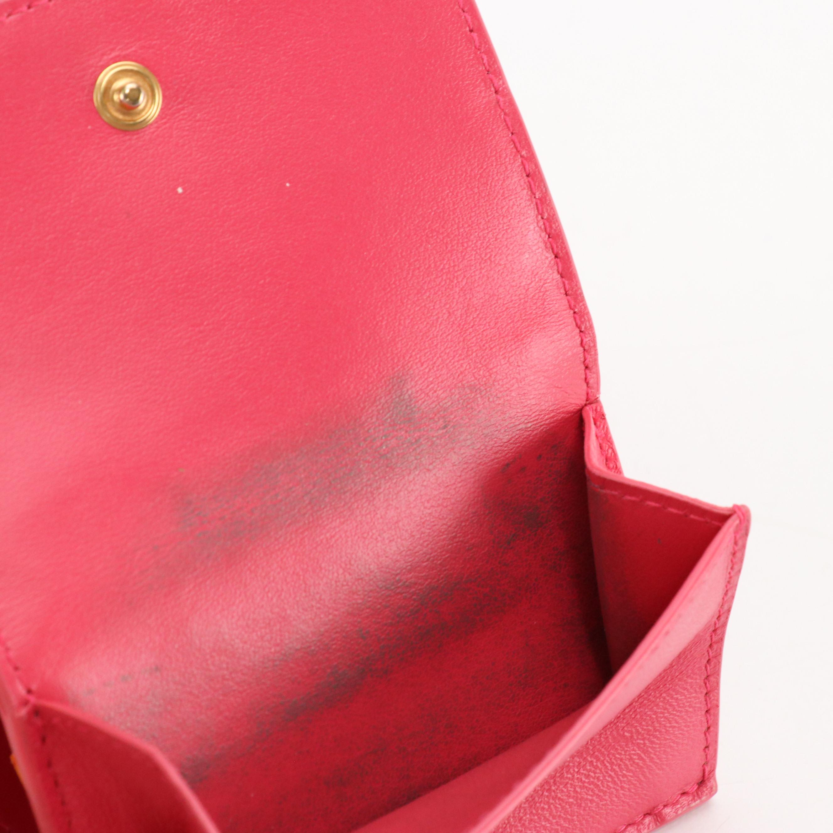 Bottega Veneta Mini Trifold Compact Wallet in Fuchsia Pink Intrecciato Leather