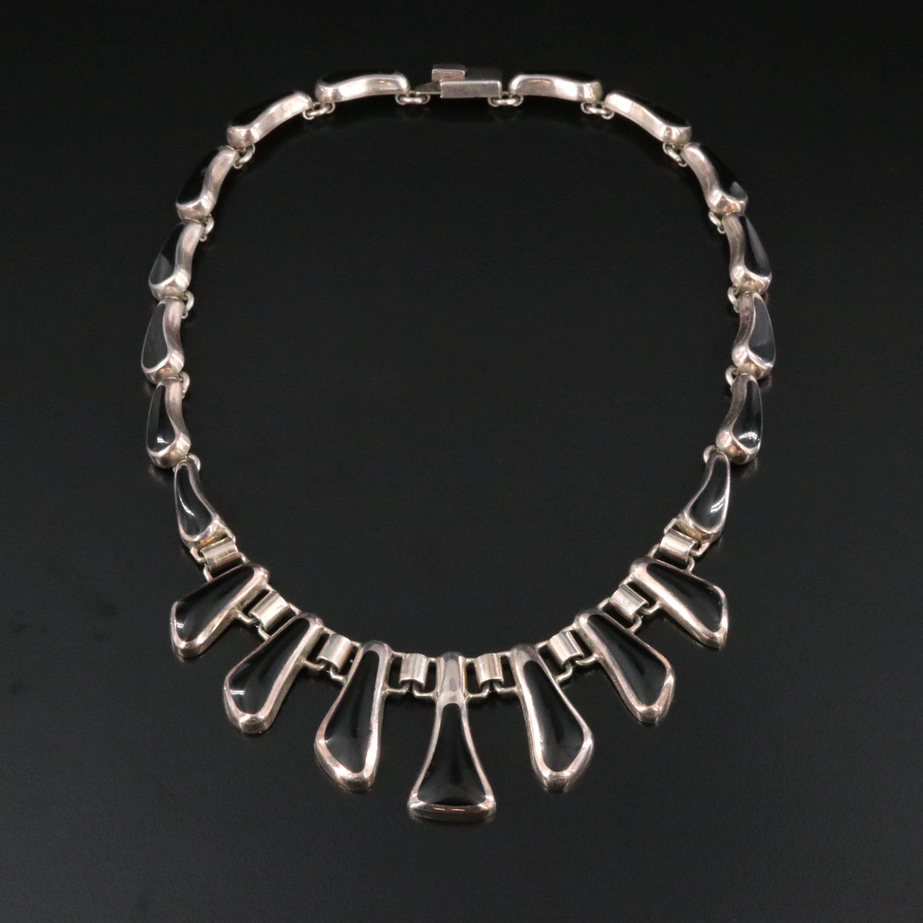 Mexican 950 Silver Black Onyx Necklace