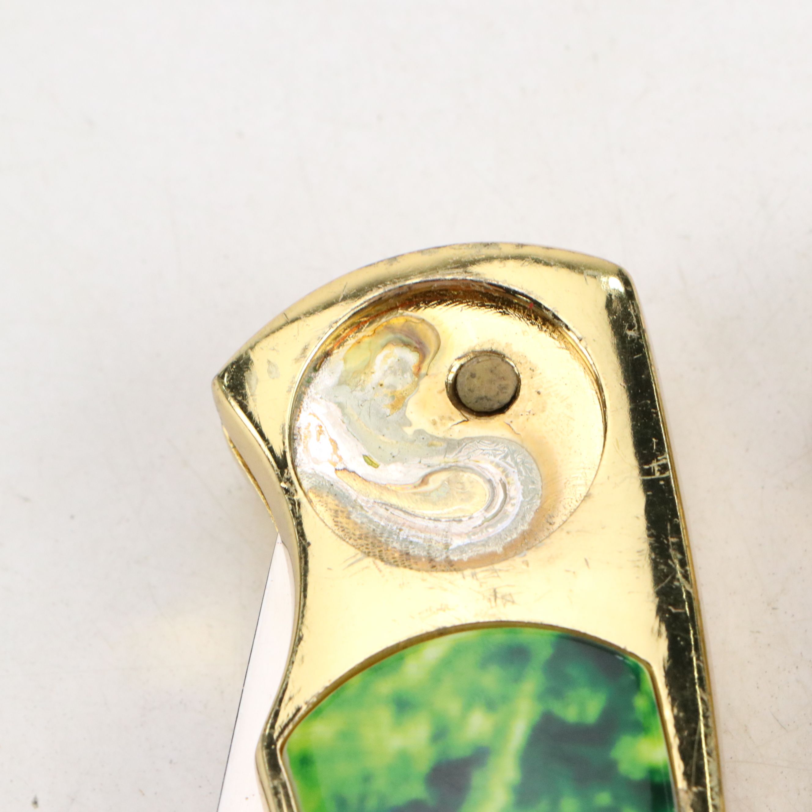 Gilt Metal and Enamel Novelty Pocket Knives with Tomahawk Brand Letter Opener