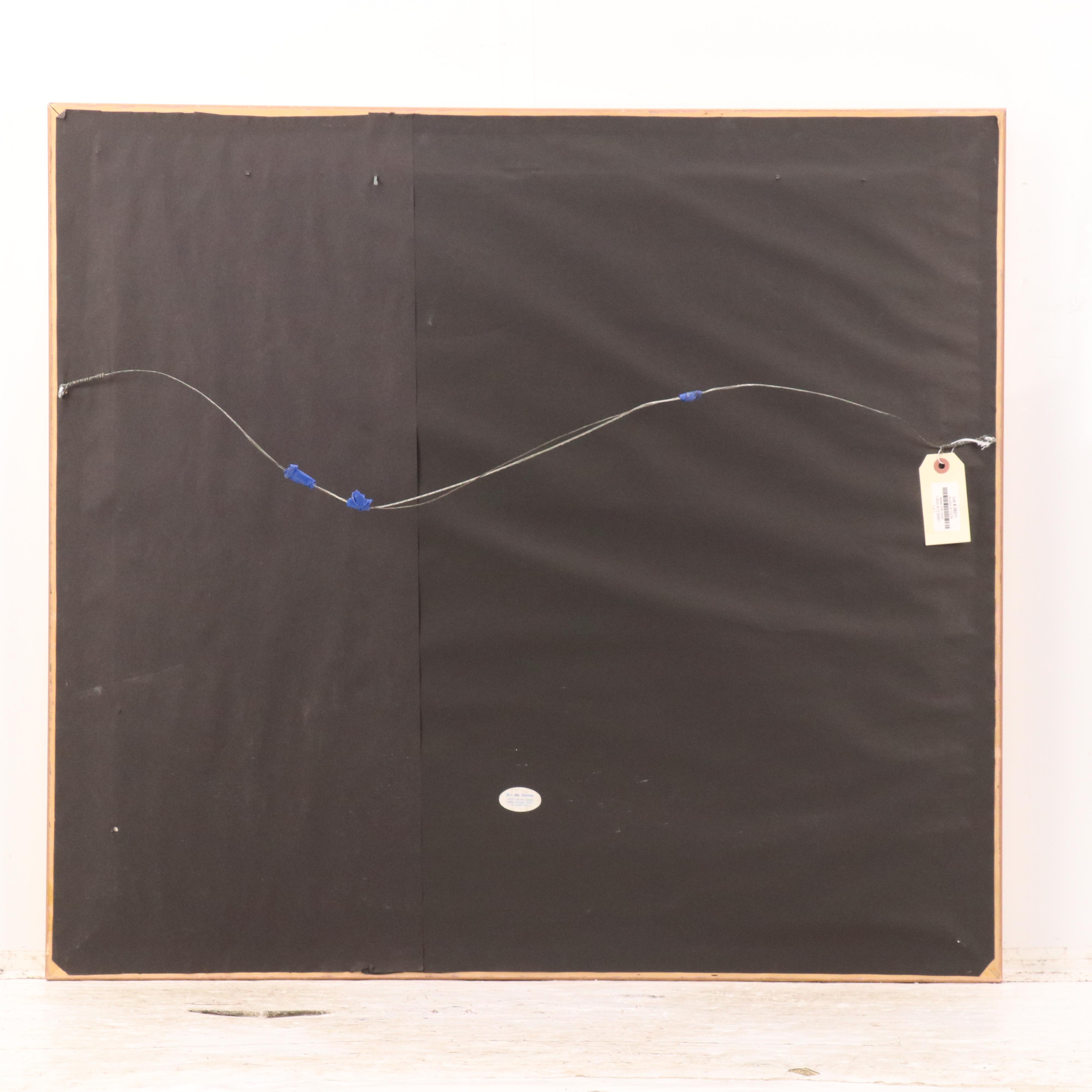 Lionel Lofton Mixed Media Collage of Women in Village Scene, 1990