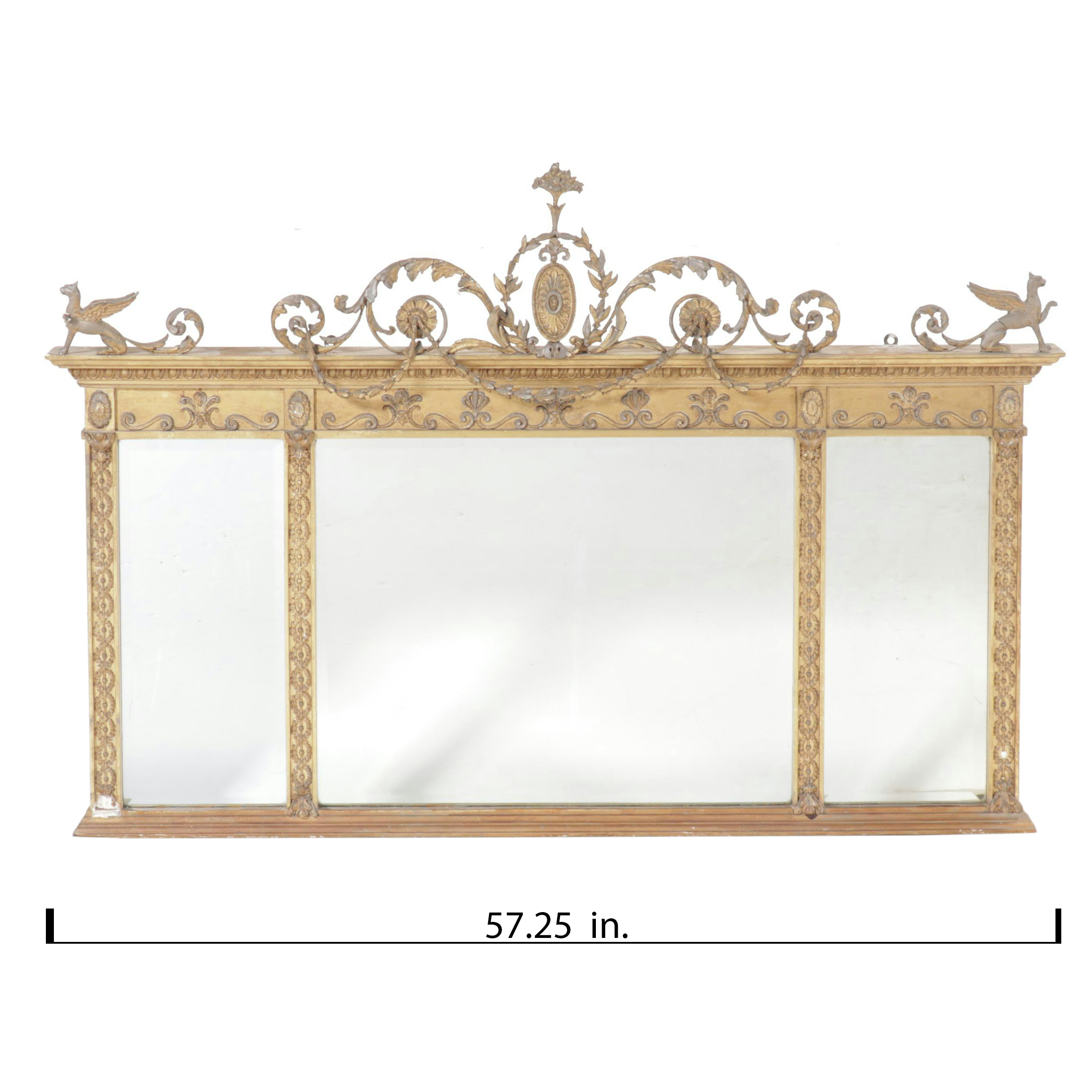 Adam Style Giltwood and Molded Plaster Overmantel Mirror