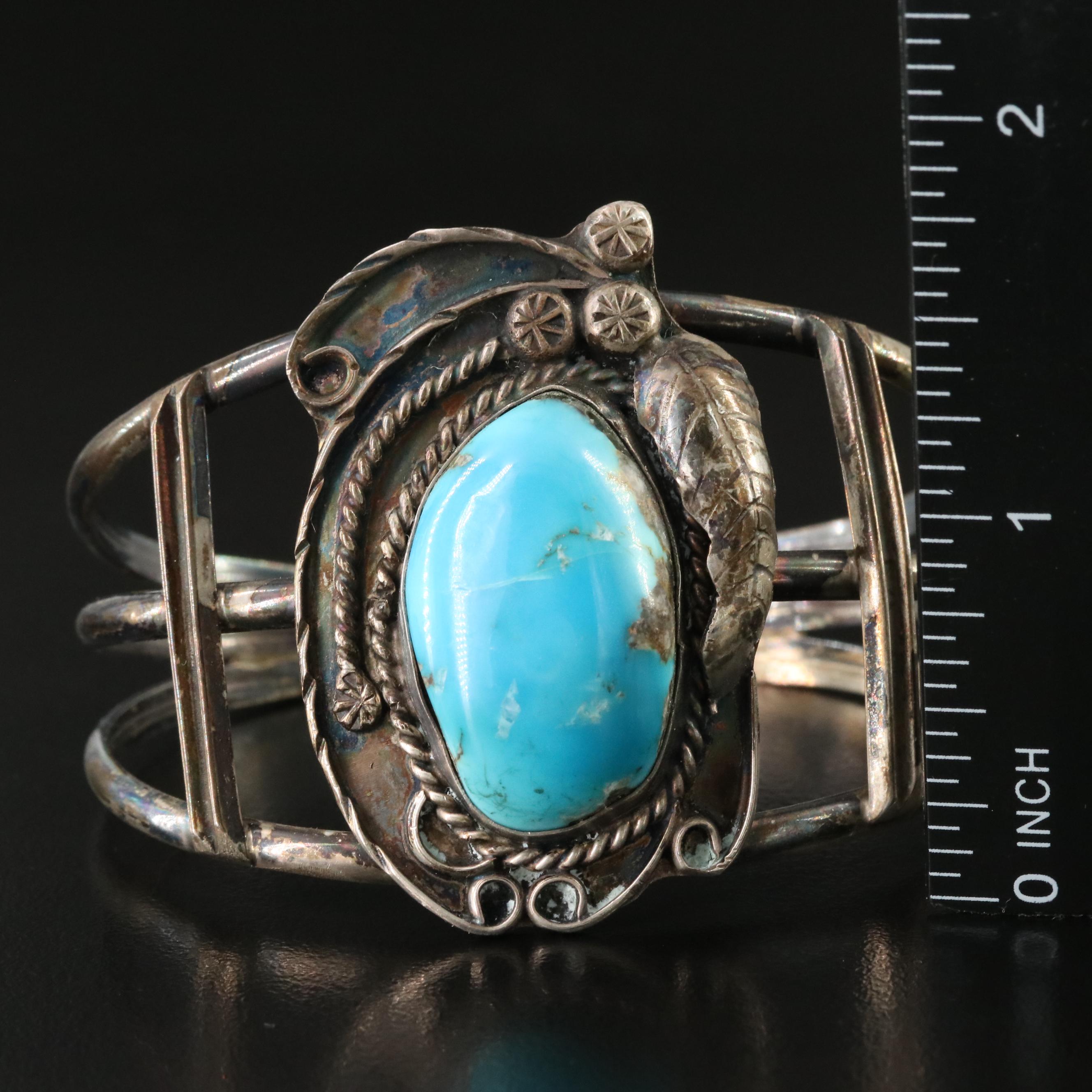 Southwestern Sterling Turquoise Ring and Signed Bracelet