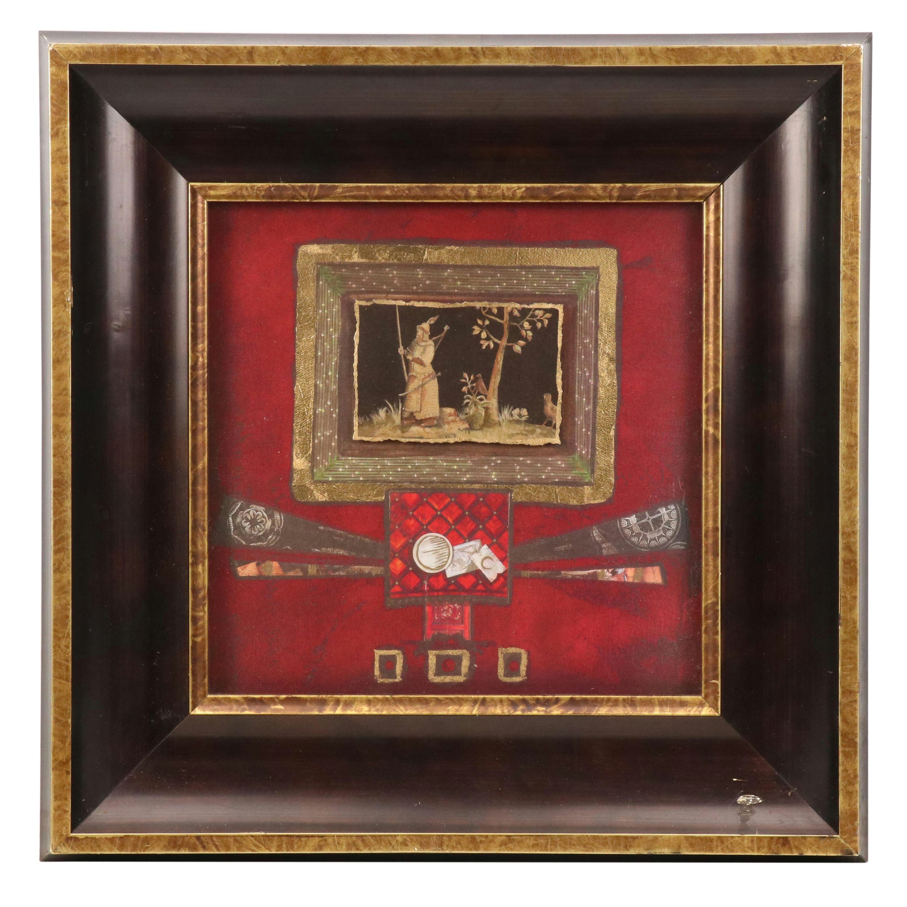 Marie Frédérique Mixed Media Print Assemblage of Medieval Soldier, 21st Century