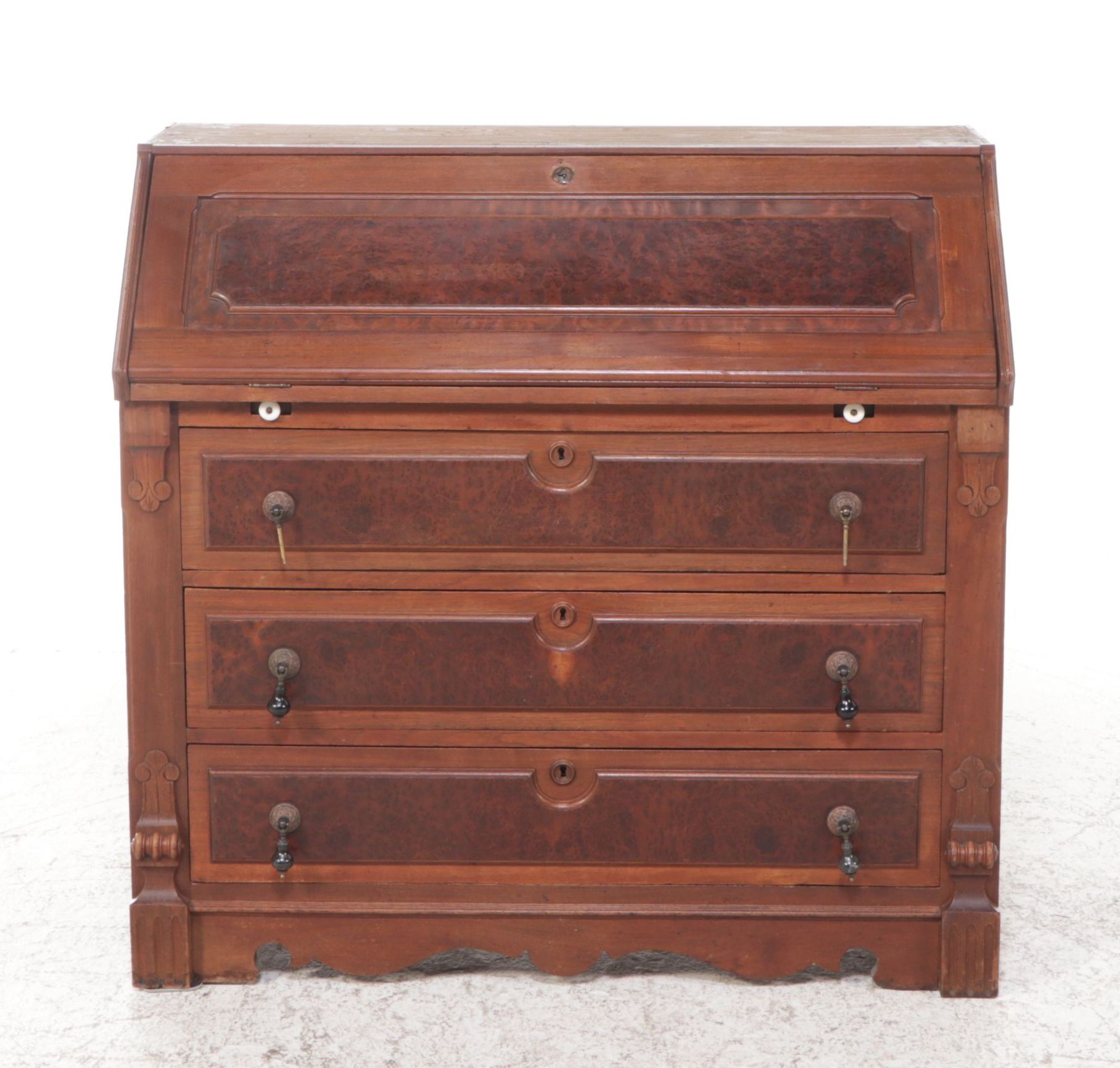 Victorian Style Walnut and Burl Wood Secretary Desk