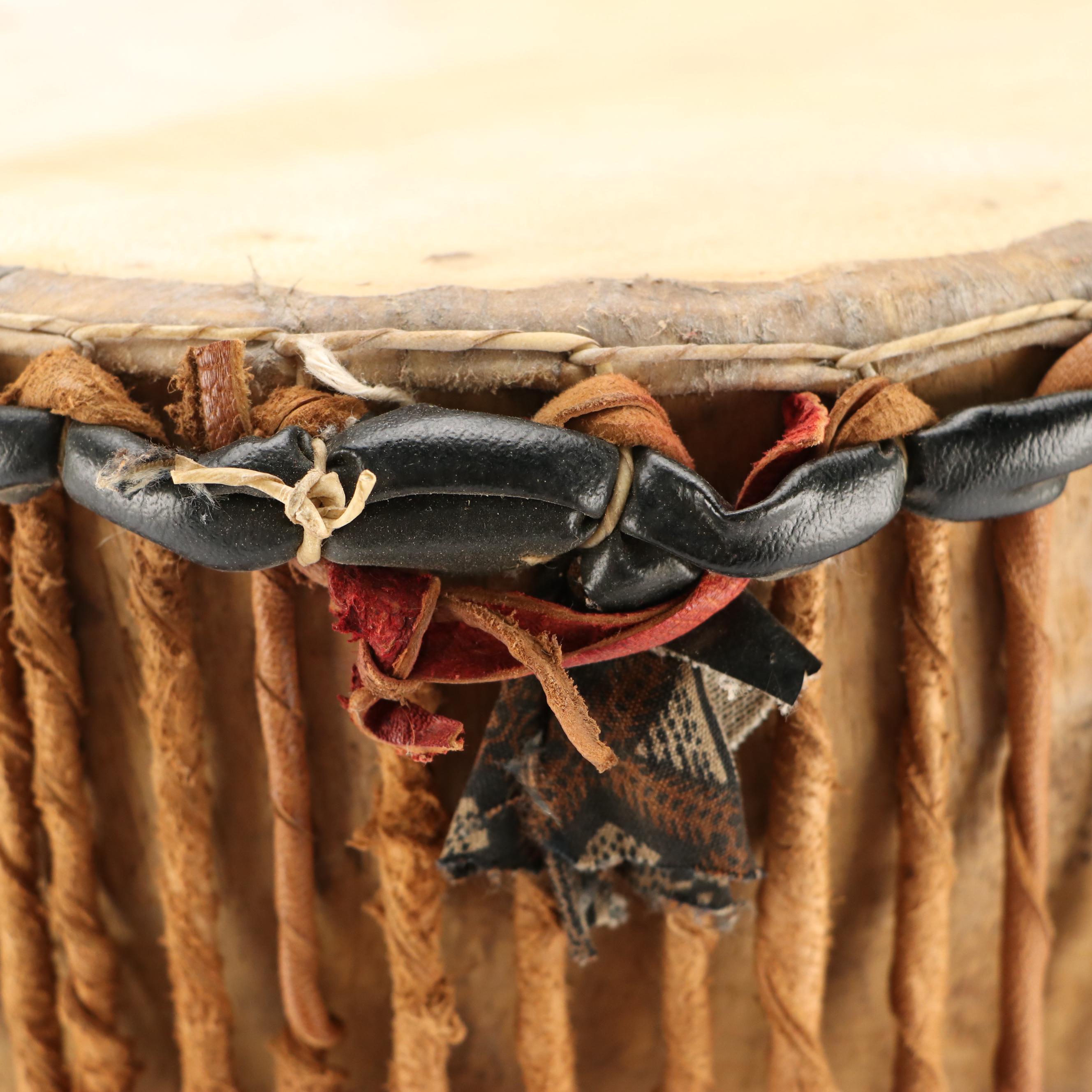 West African Griot Talking Drum with Goat Hide and Carved Wood