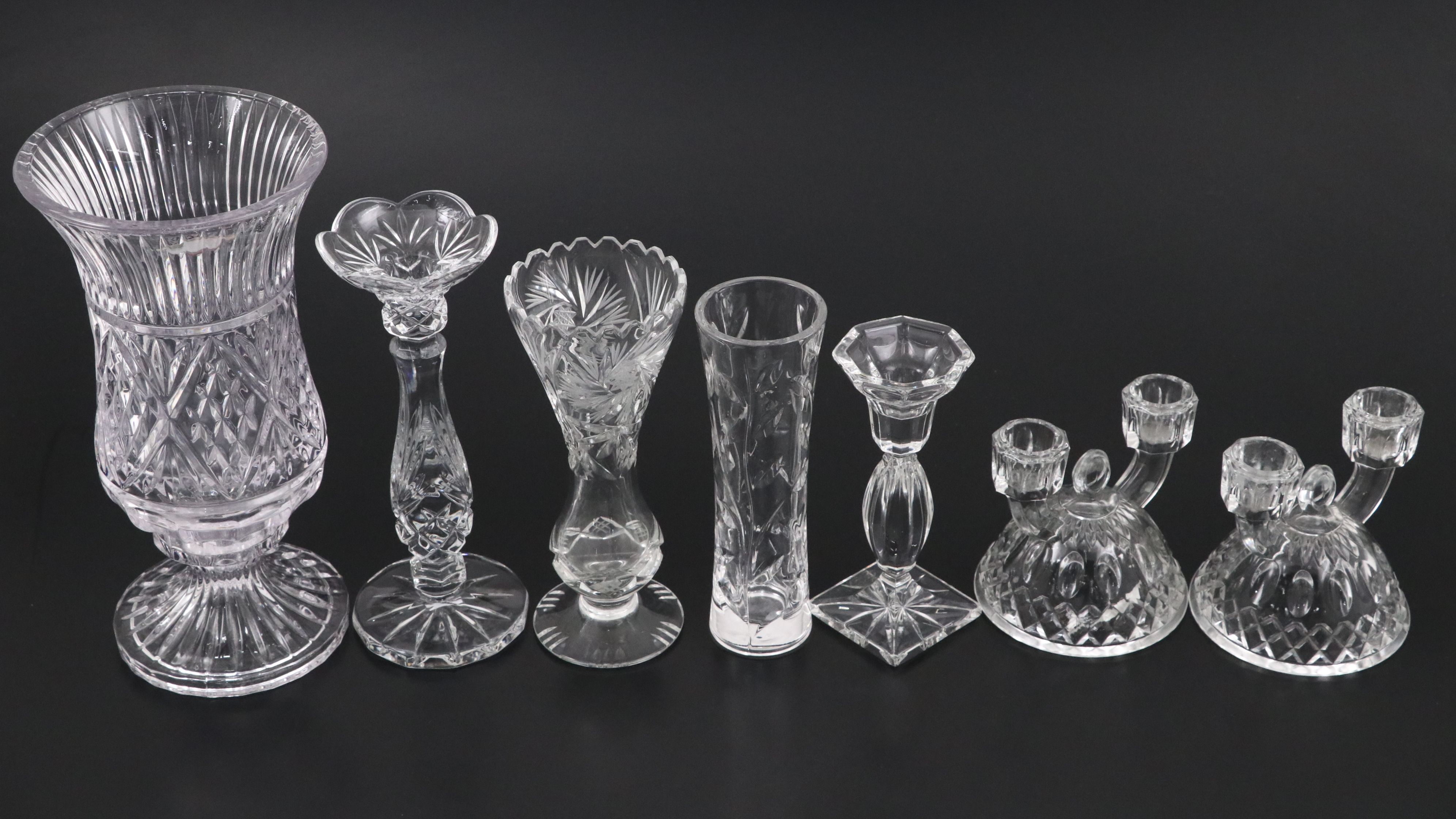 Shannon Crystal Hurricane with Glass Vases and Candle Holders