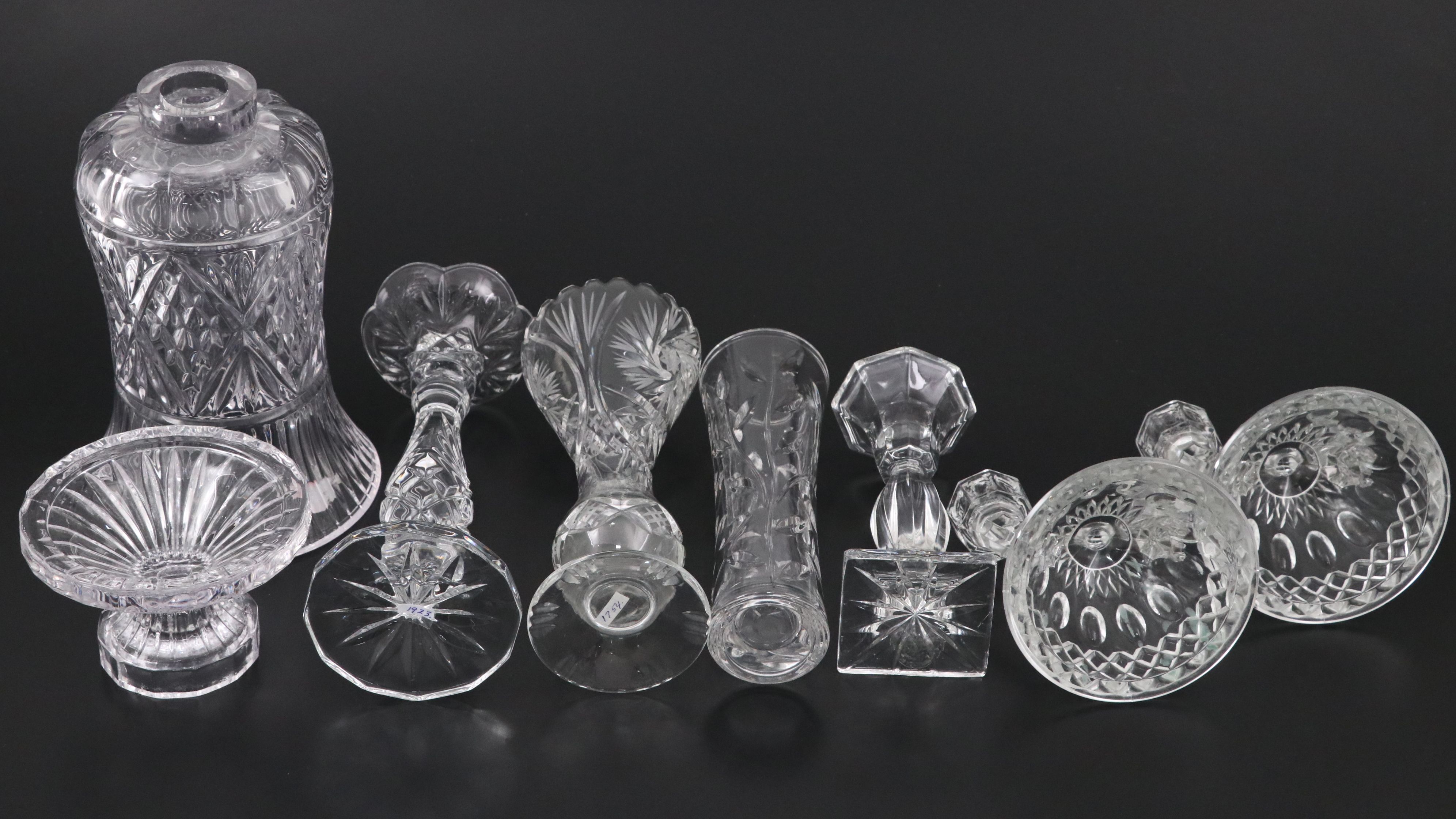 Shannon Crystal Hurricane with Glass Vases and Candle Holders