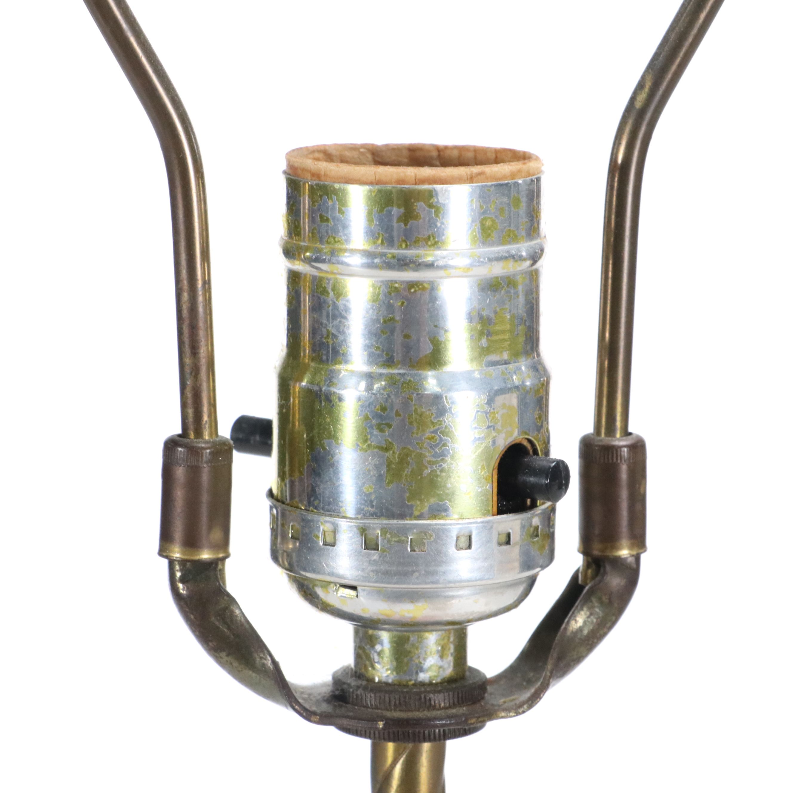 Italian Majolica Courting Couple Scene Figural Lamp with Fancy Pleat Drum Shade