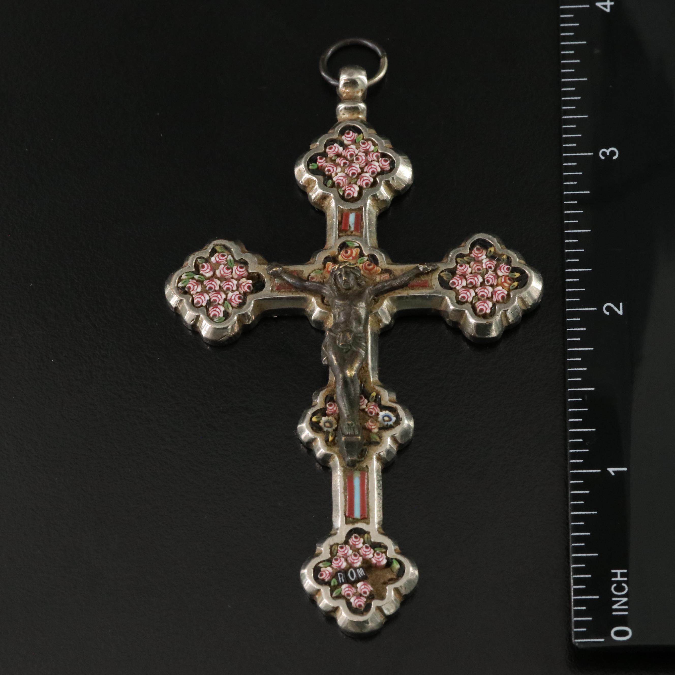 Religious Faux Pearl Rosary and Microsaic Cross Pendant