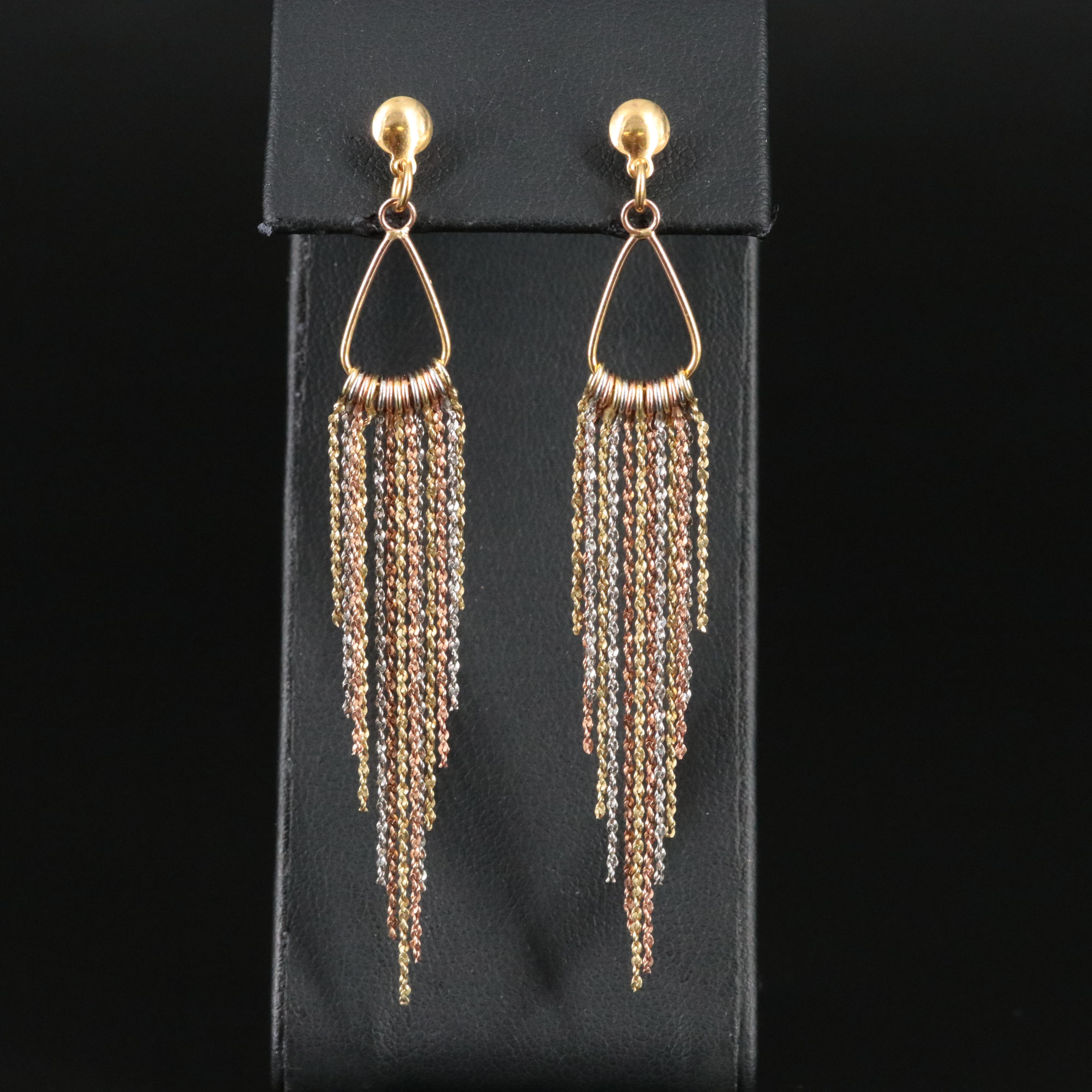 14K Tri-Color Tassel Earrings
