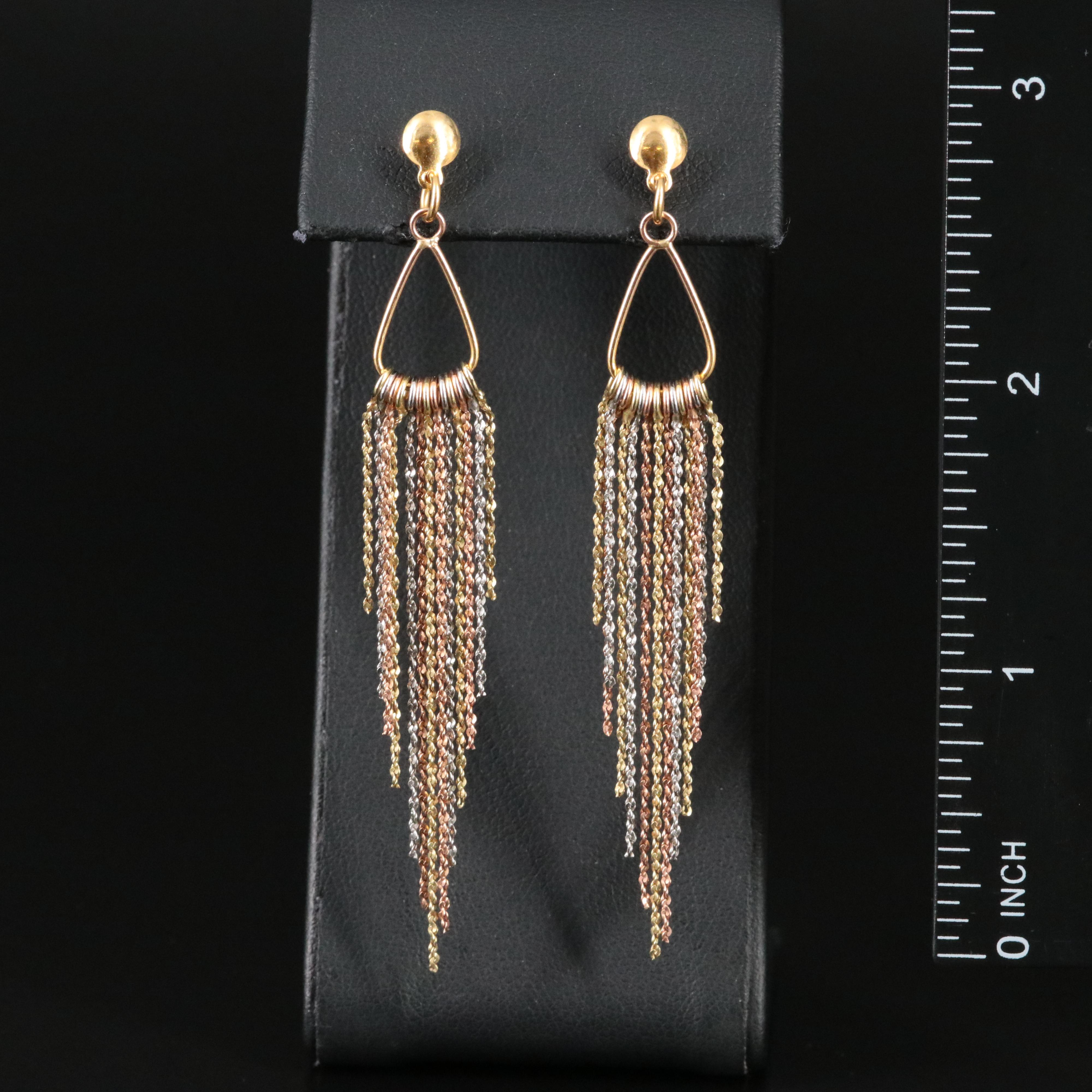 14K Tri-Color Tassel Earrings