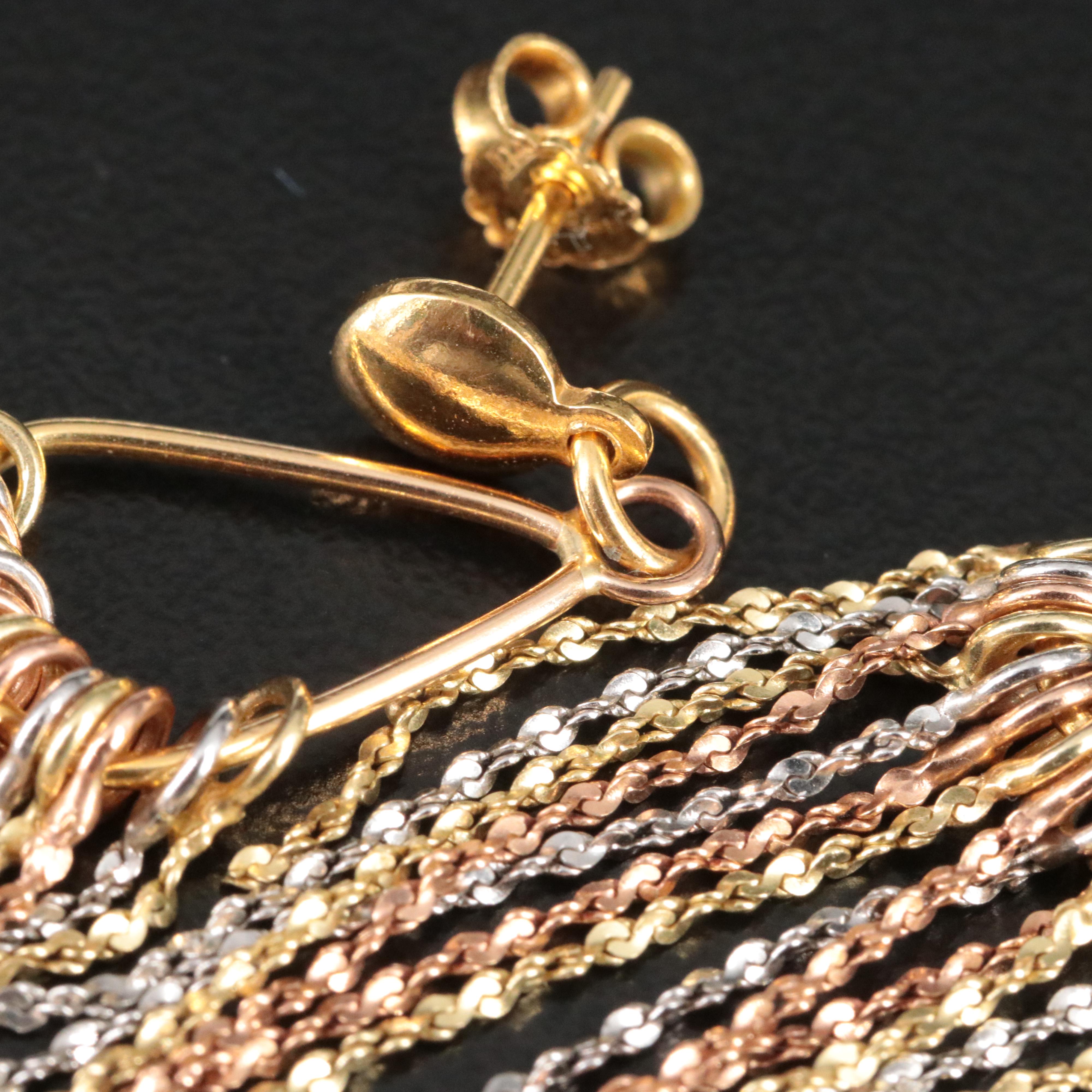 14K Tri-Color Tassel Earrings