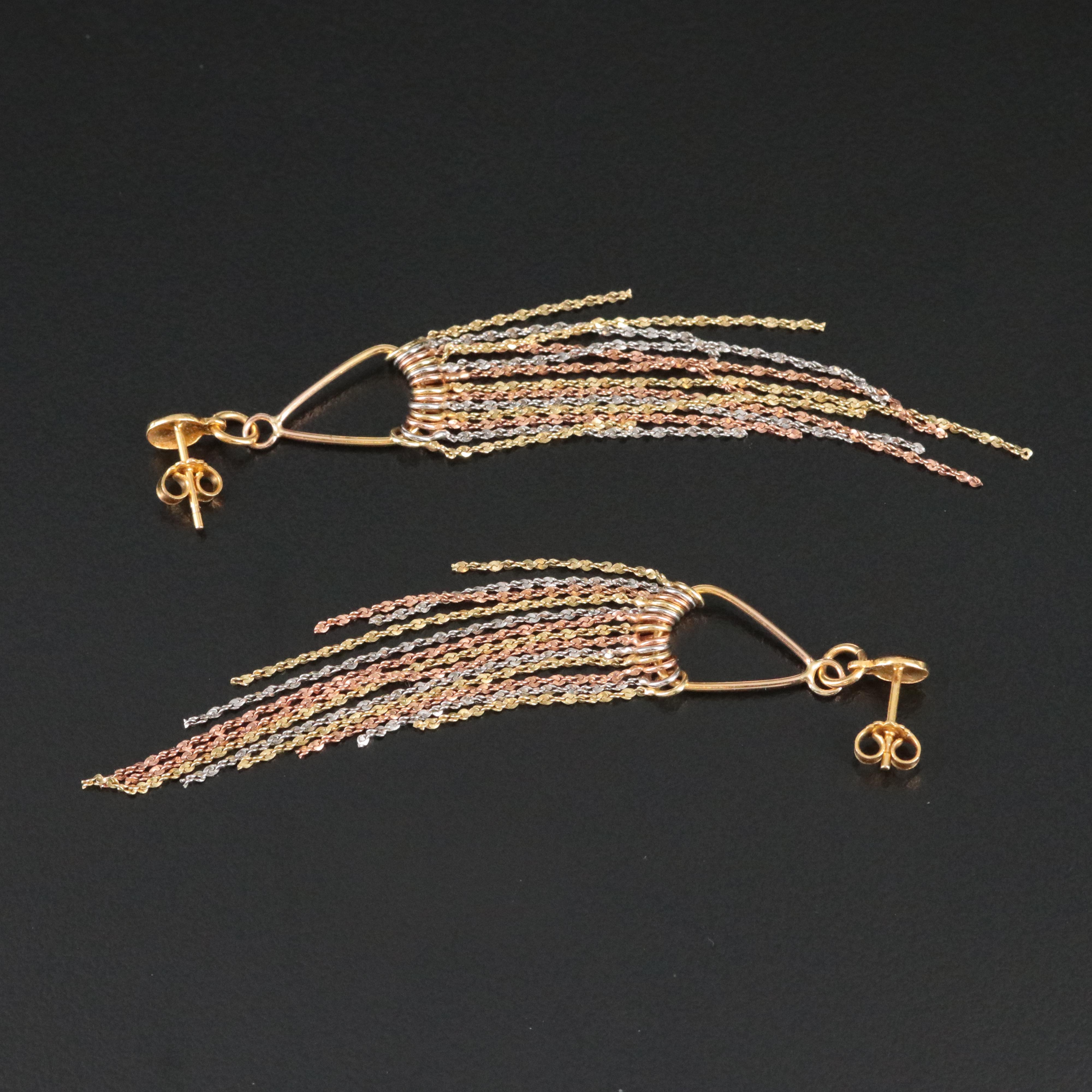 14K Tri-Color Tassel Earrings