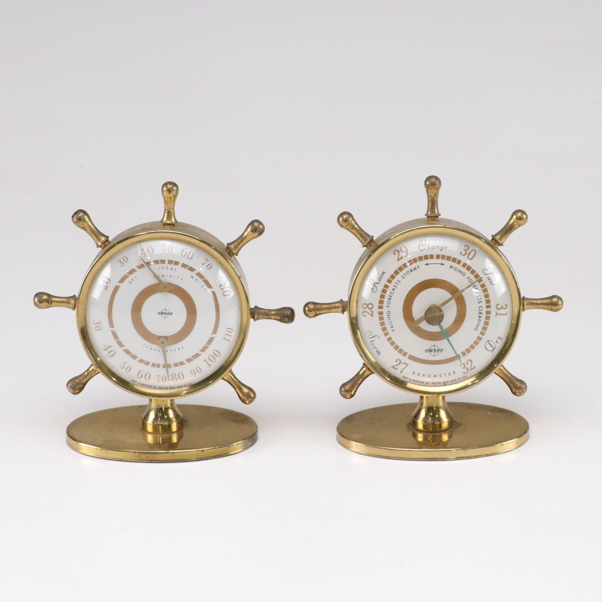 Swift and Anderson Ship's Wheel Brass Desktop Weather Station