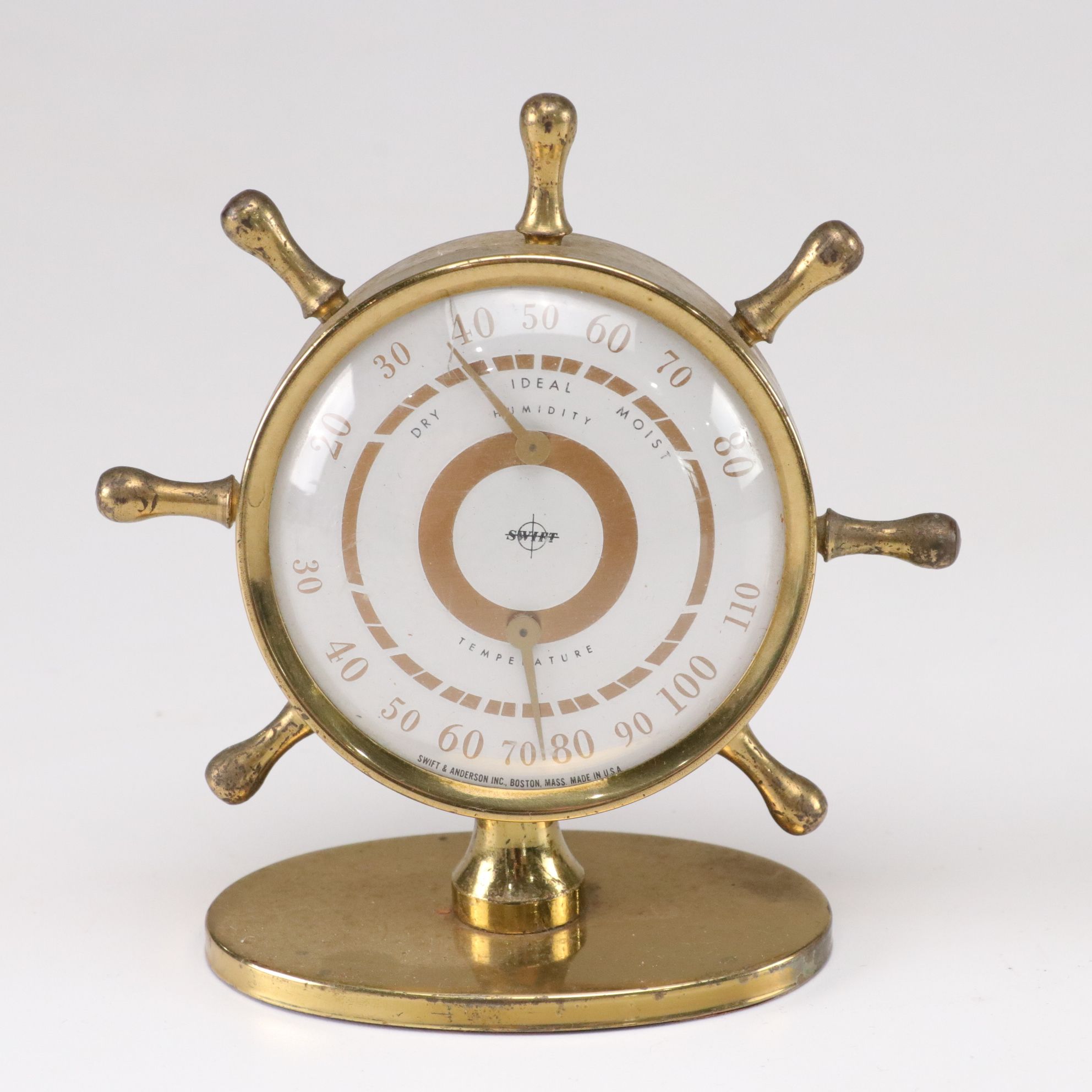 Swift and Anderson Ship's Wheel Brass Desktop Weather Station