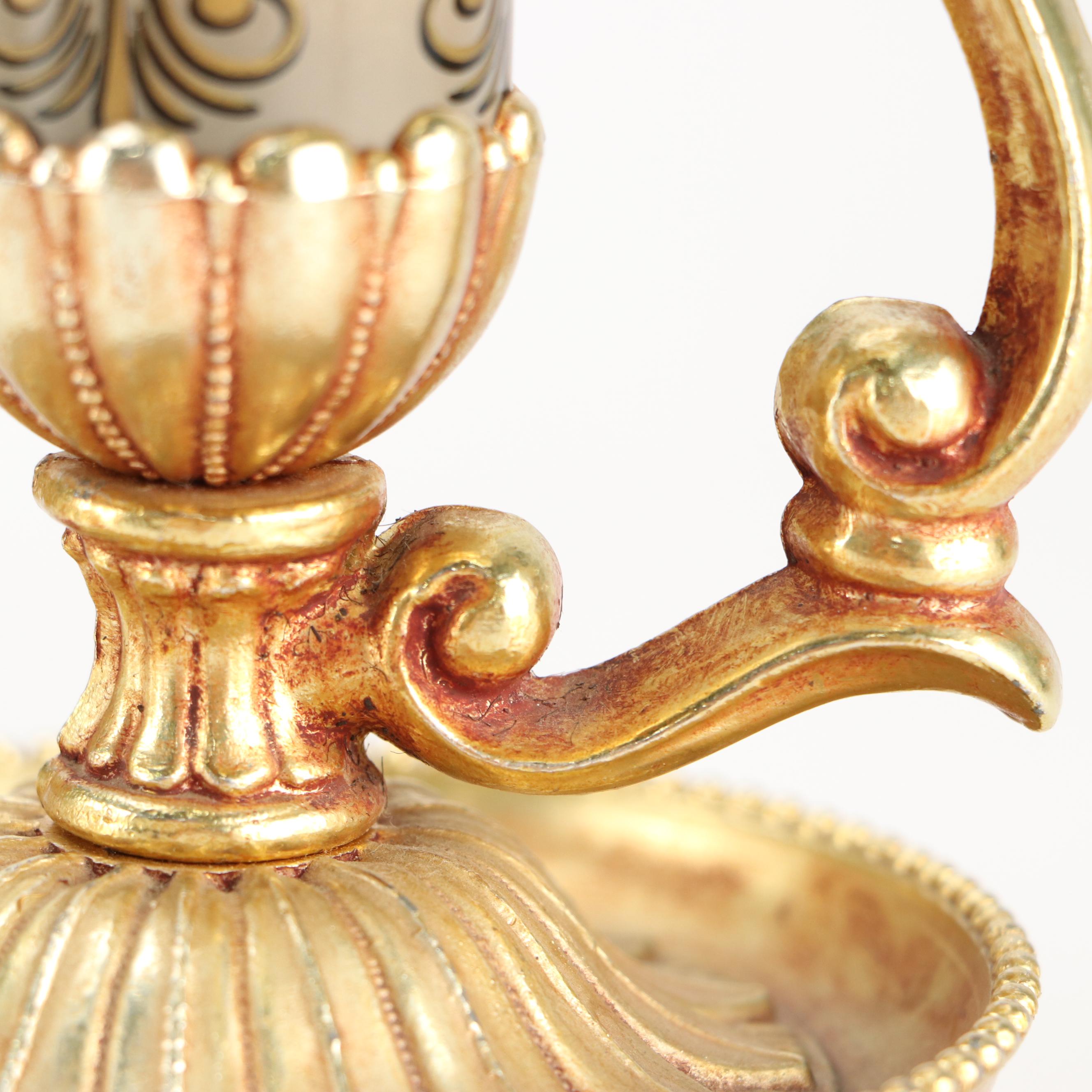 Pair of Villy and Other Shell Inlaid Candlesticks, Mid to Late 20th Century