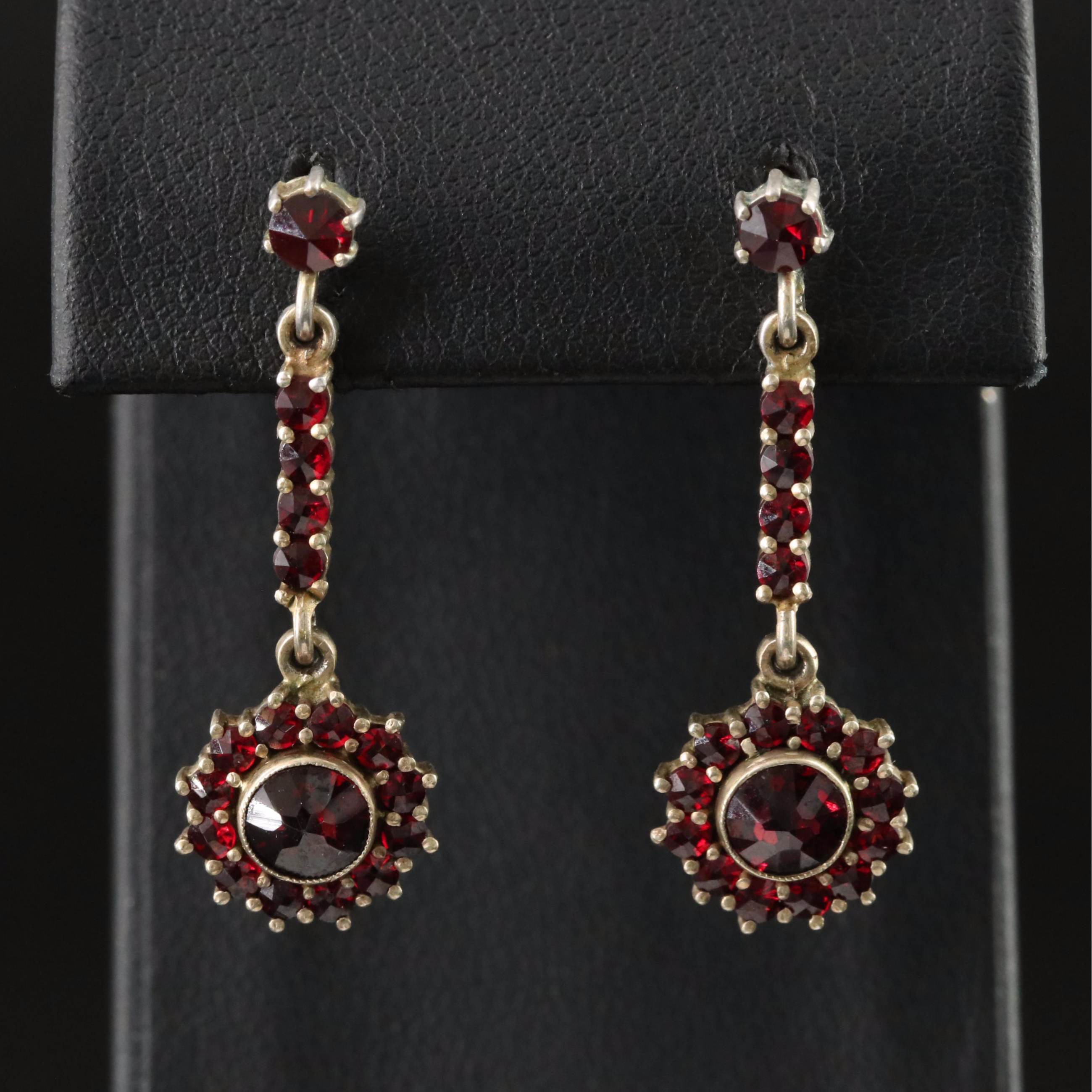 Vintage 800 Silver Garnet Earrings