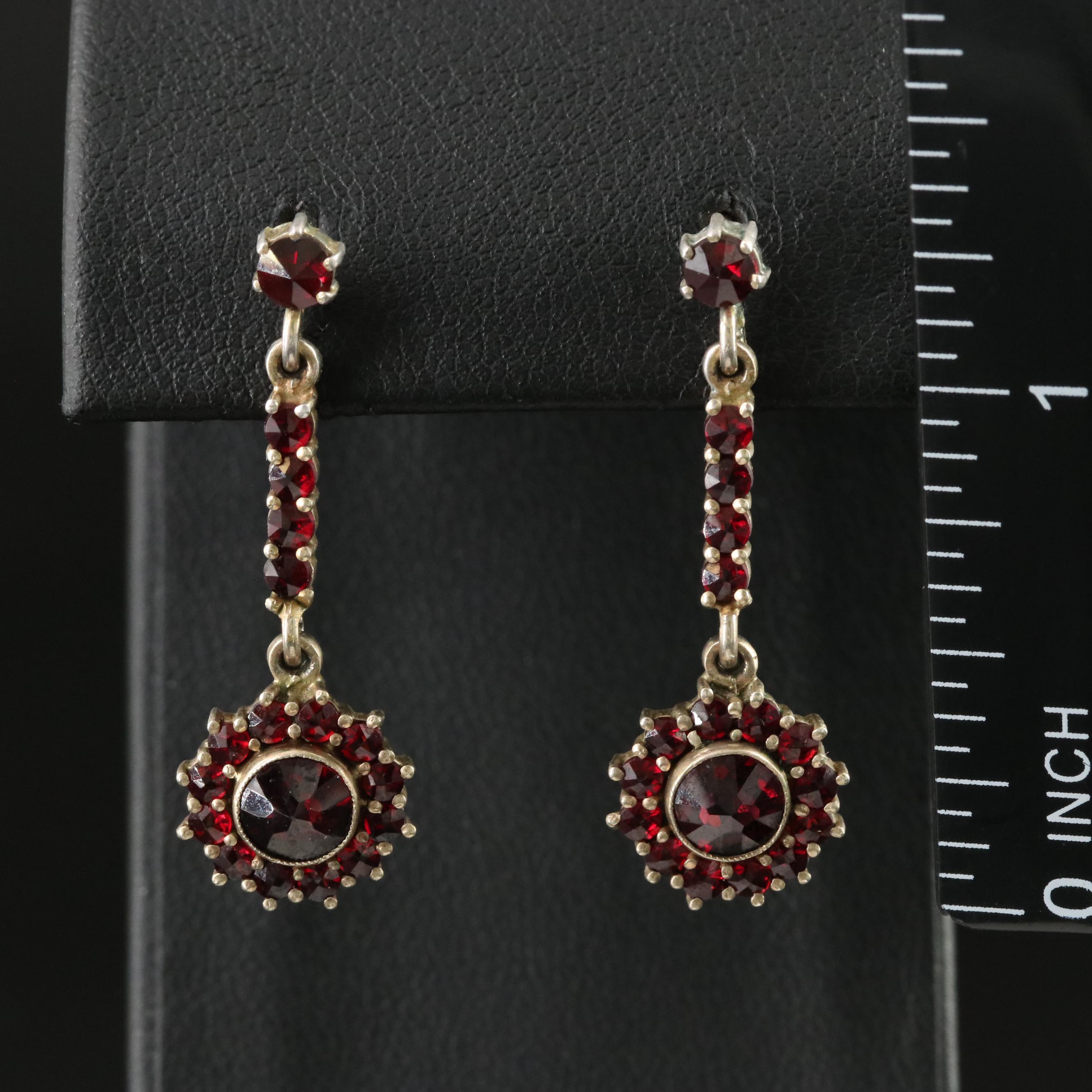 Vintage 800 Silver Garnet Earrings