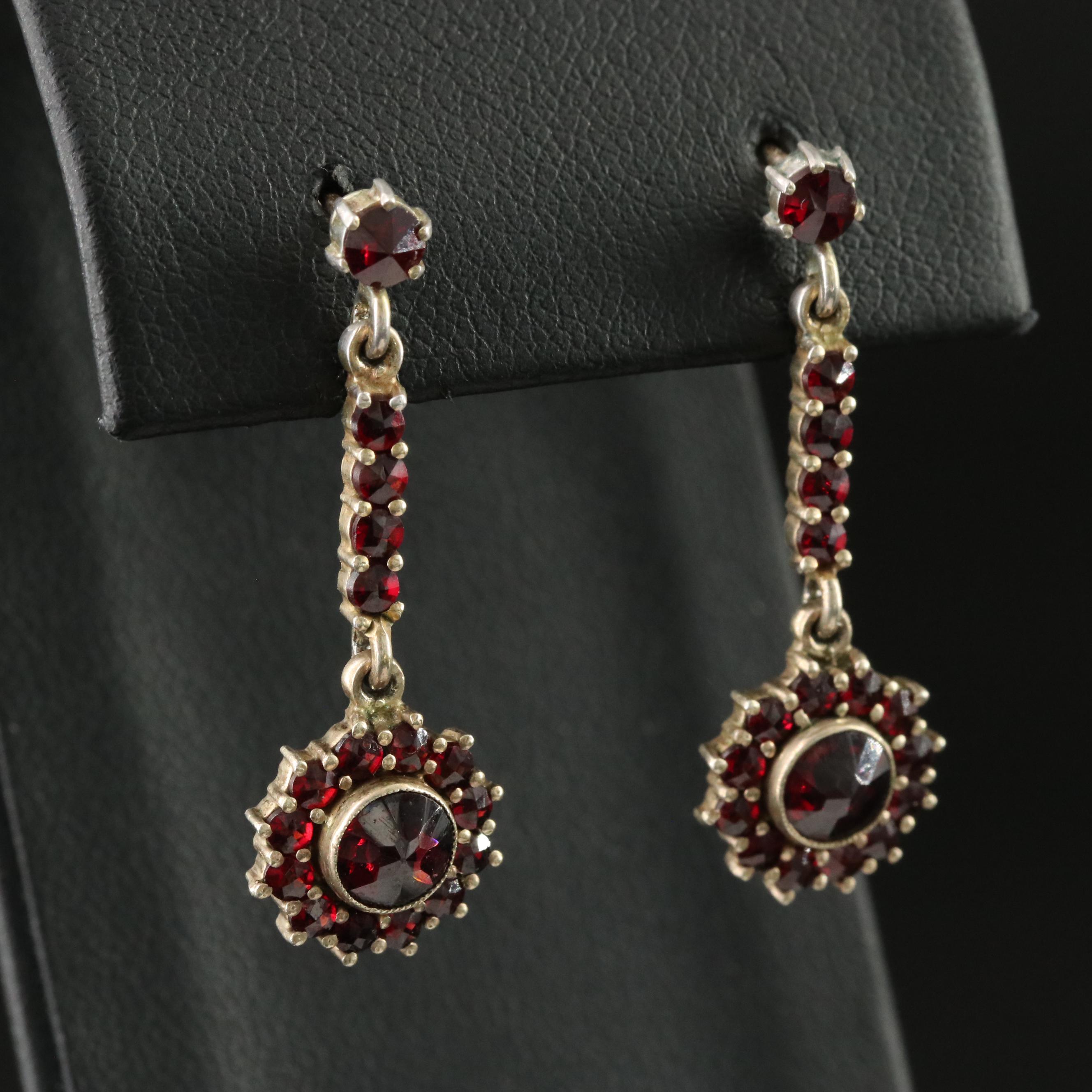 Vintage 800 Silver Garnet Earrings