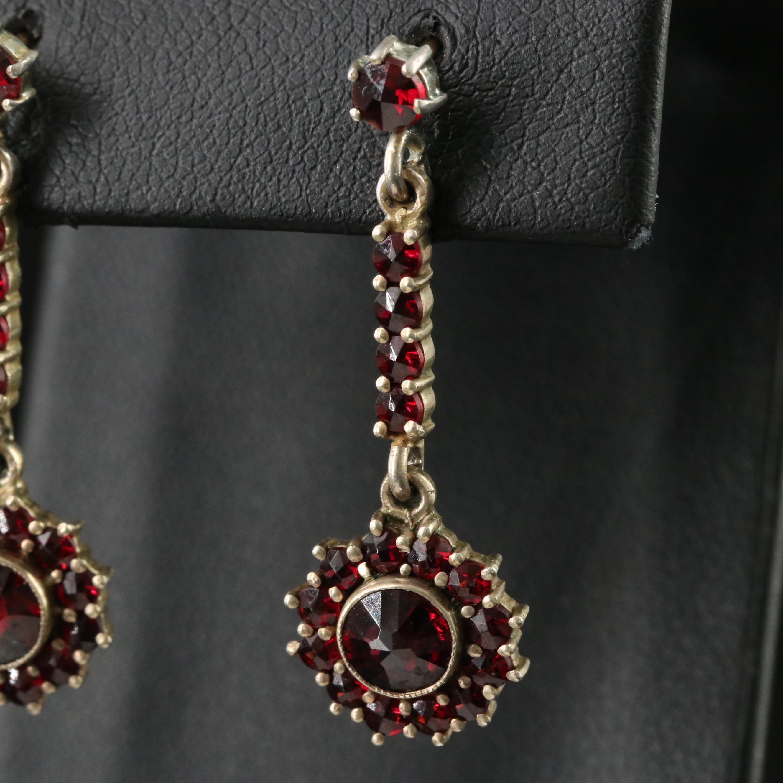 Vintage 800 Silver Garnet Earrings