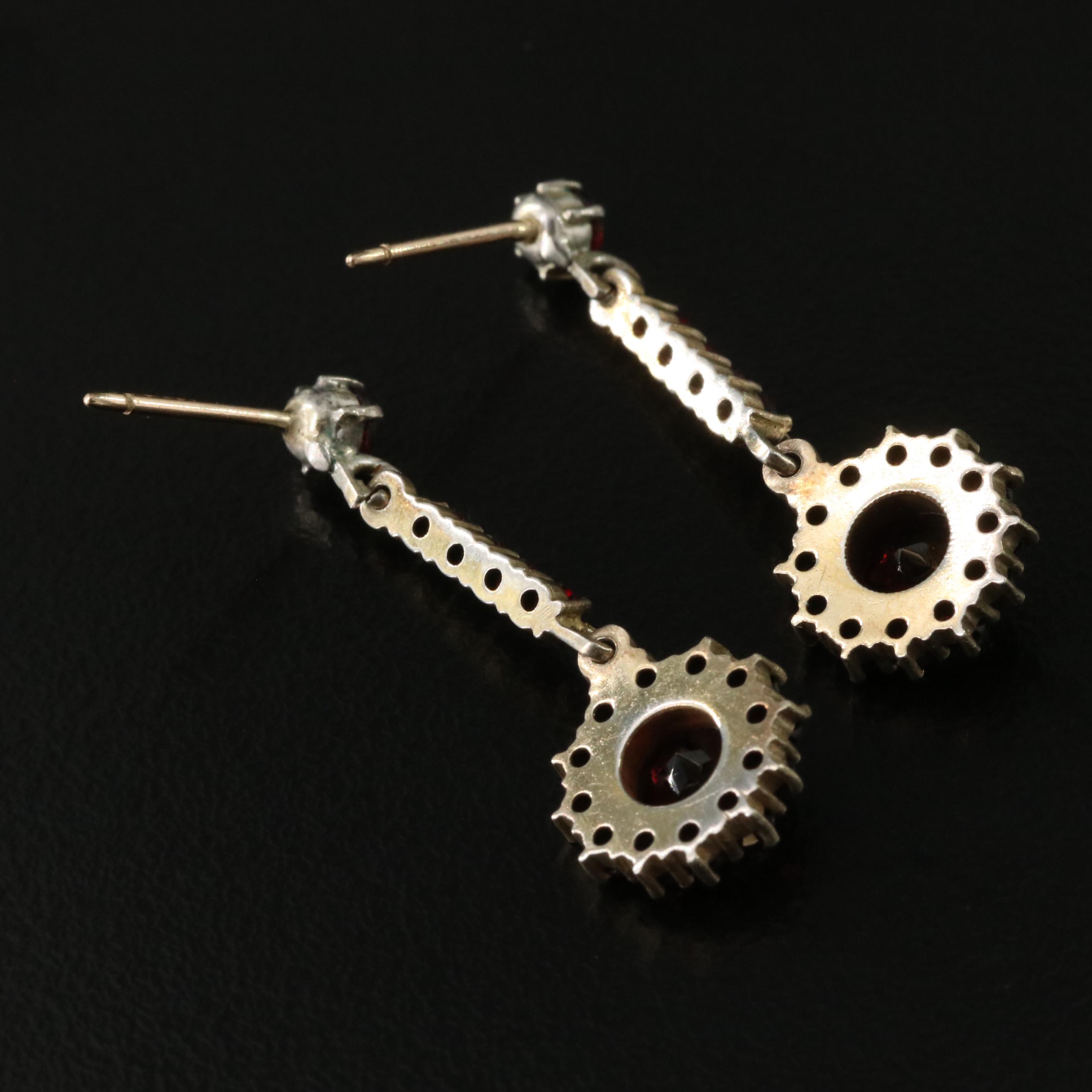 Vintage 800 Silver Garnet Earrings