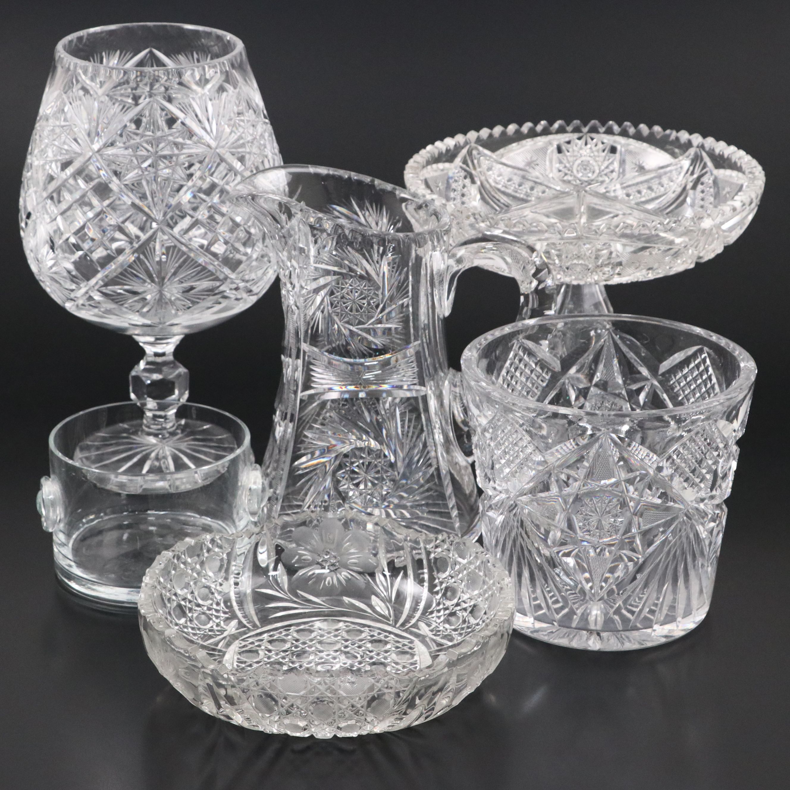 American Brilliant Style Cut Glass Divided Compote and Other Table Accessories