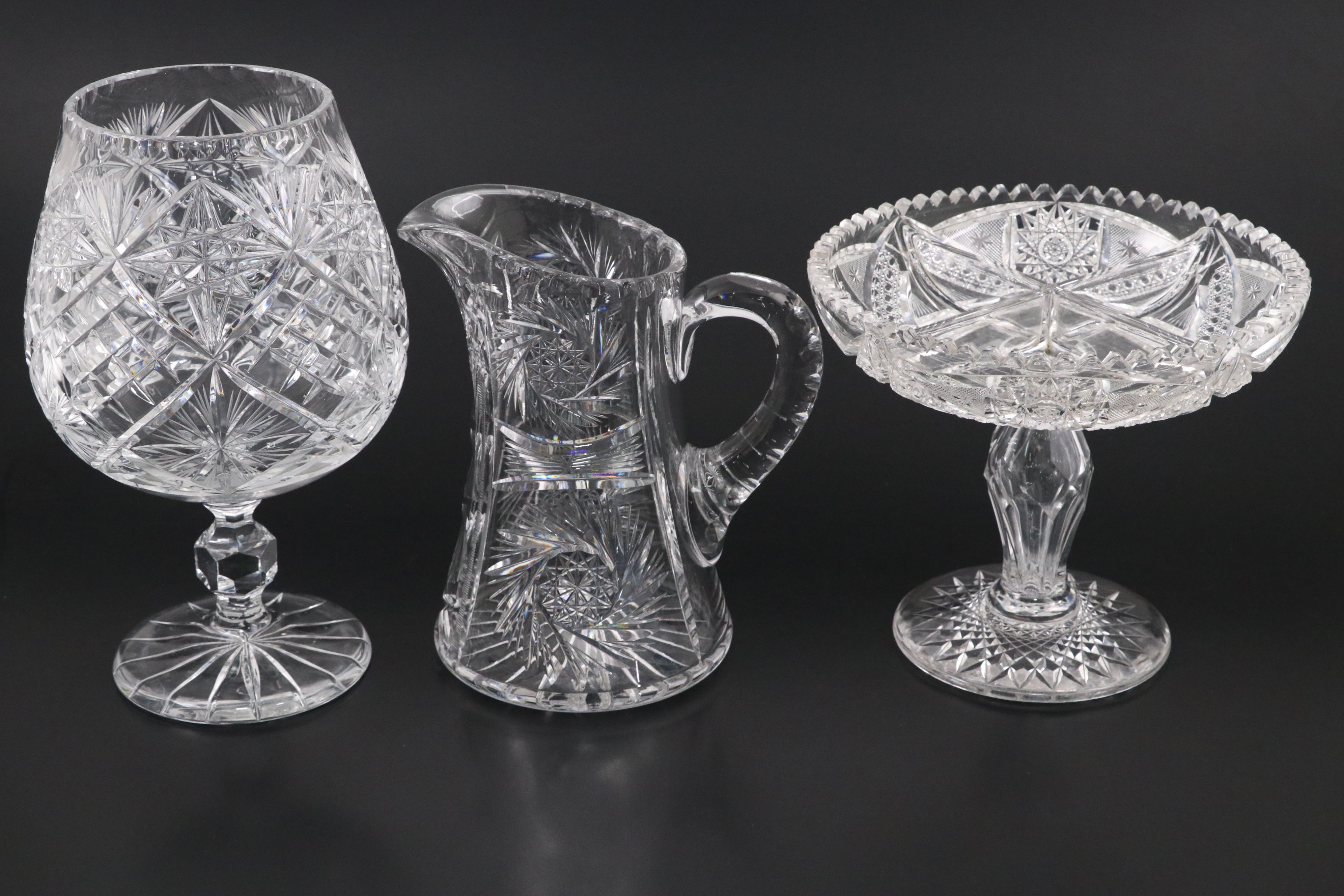 American Brilliant Style Cut Glass Divided Compote and Other Table Accessories