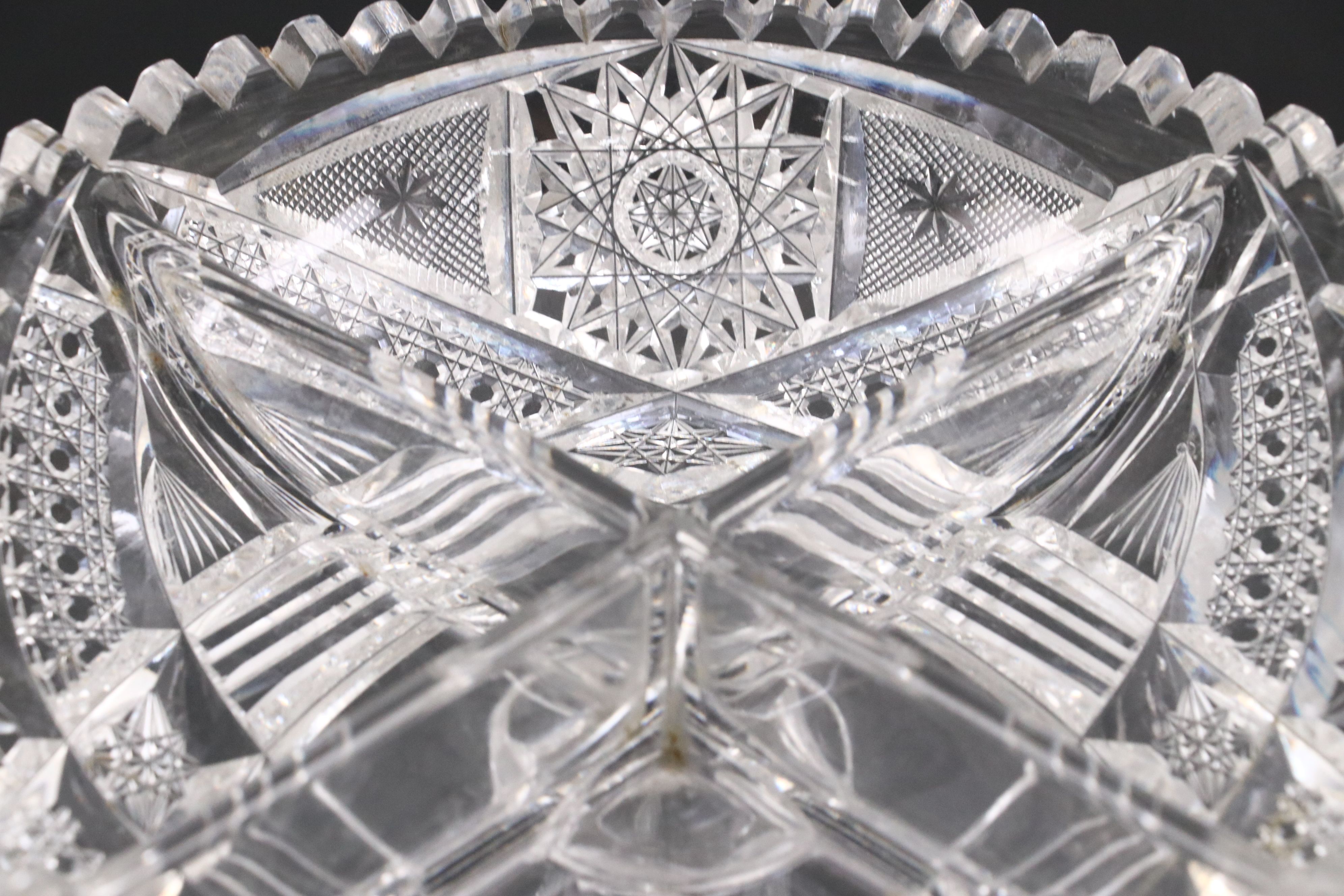 American Brilliant Style Cut Glass Divided Compote and Other Table Accessories