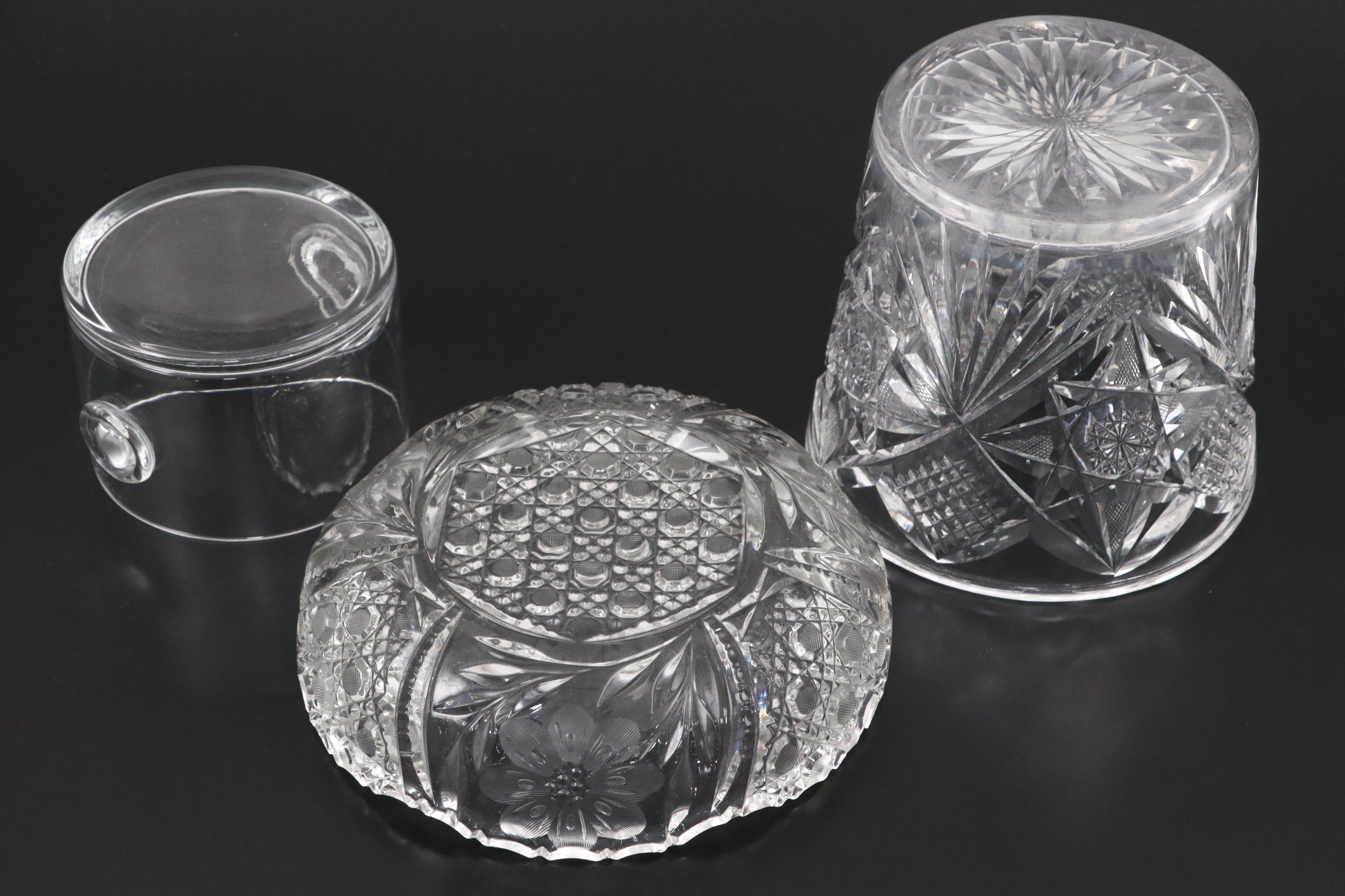 American Brilliant Style Cut Glass Divided Compote and Other Table Accessories