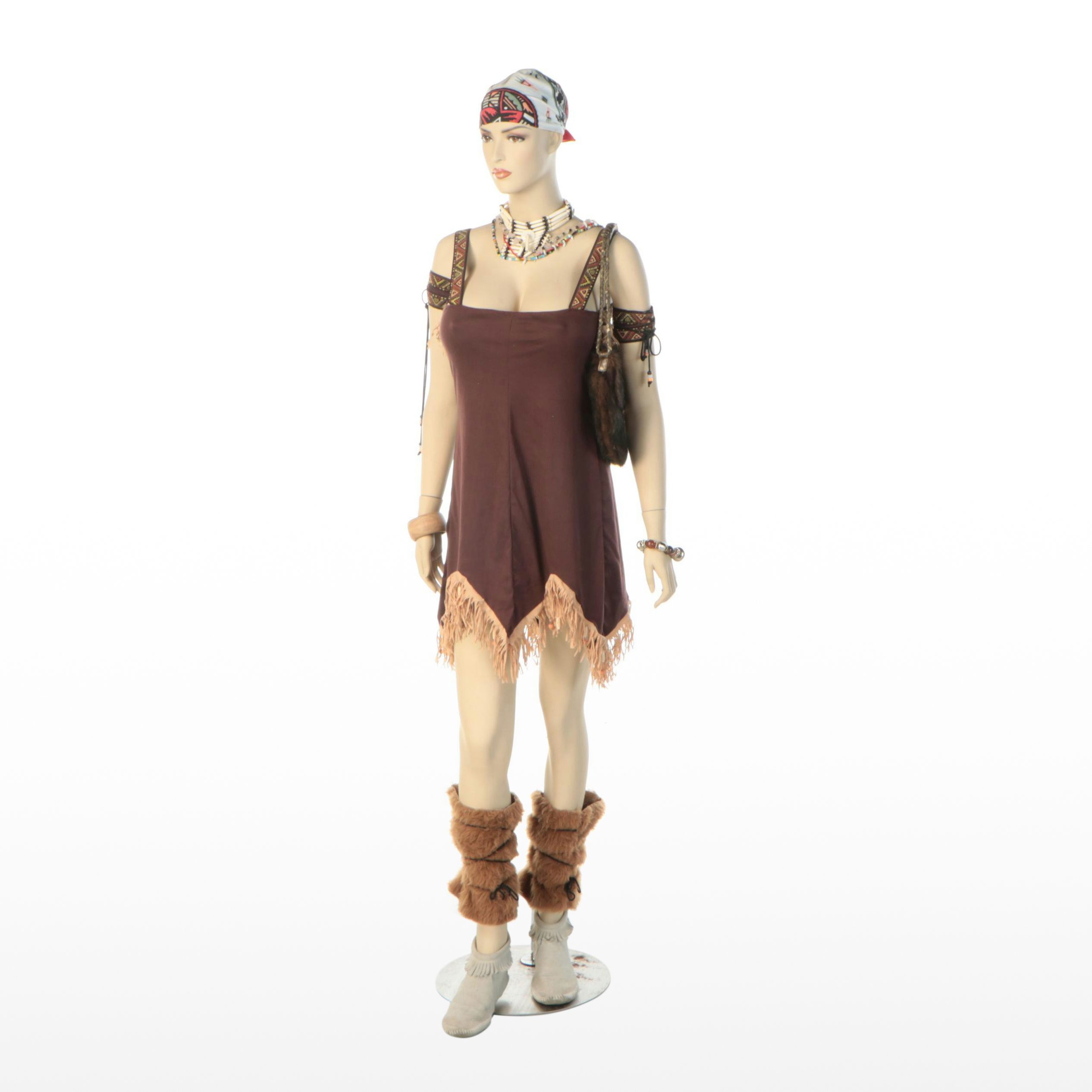 Full-Length Female Mannequin with Bohemian Style Clothing and Fringed Dress