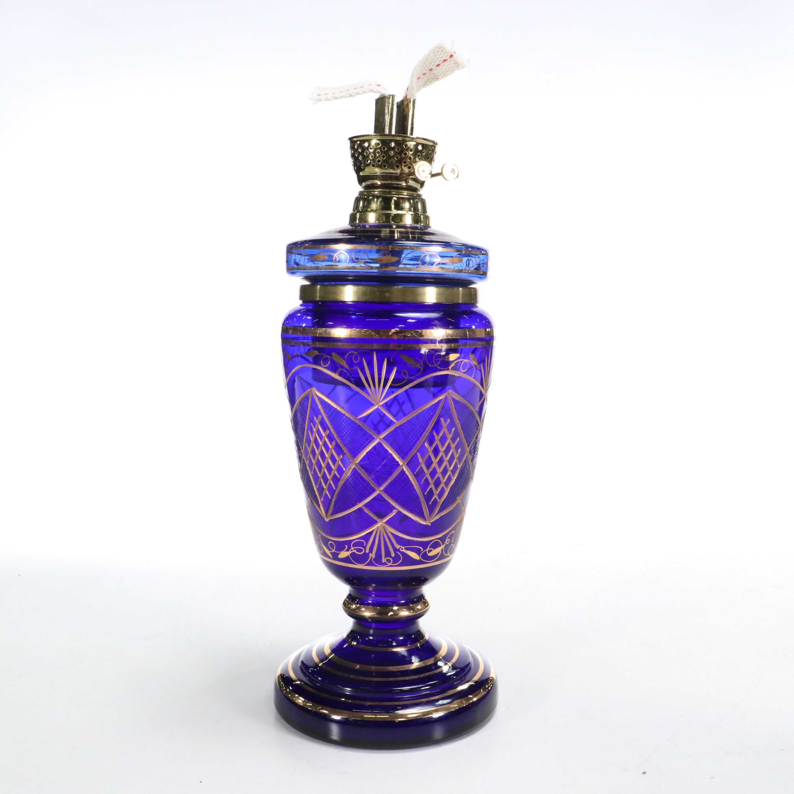 Czech Cobalt Blue and Gilt Oil Lamp