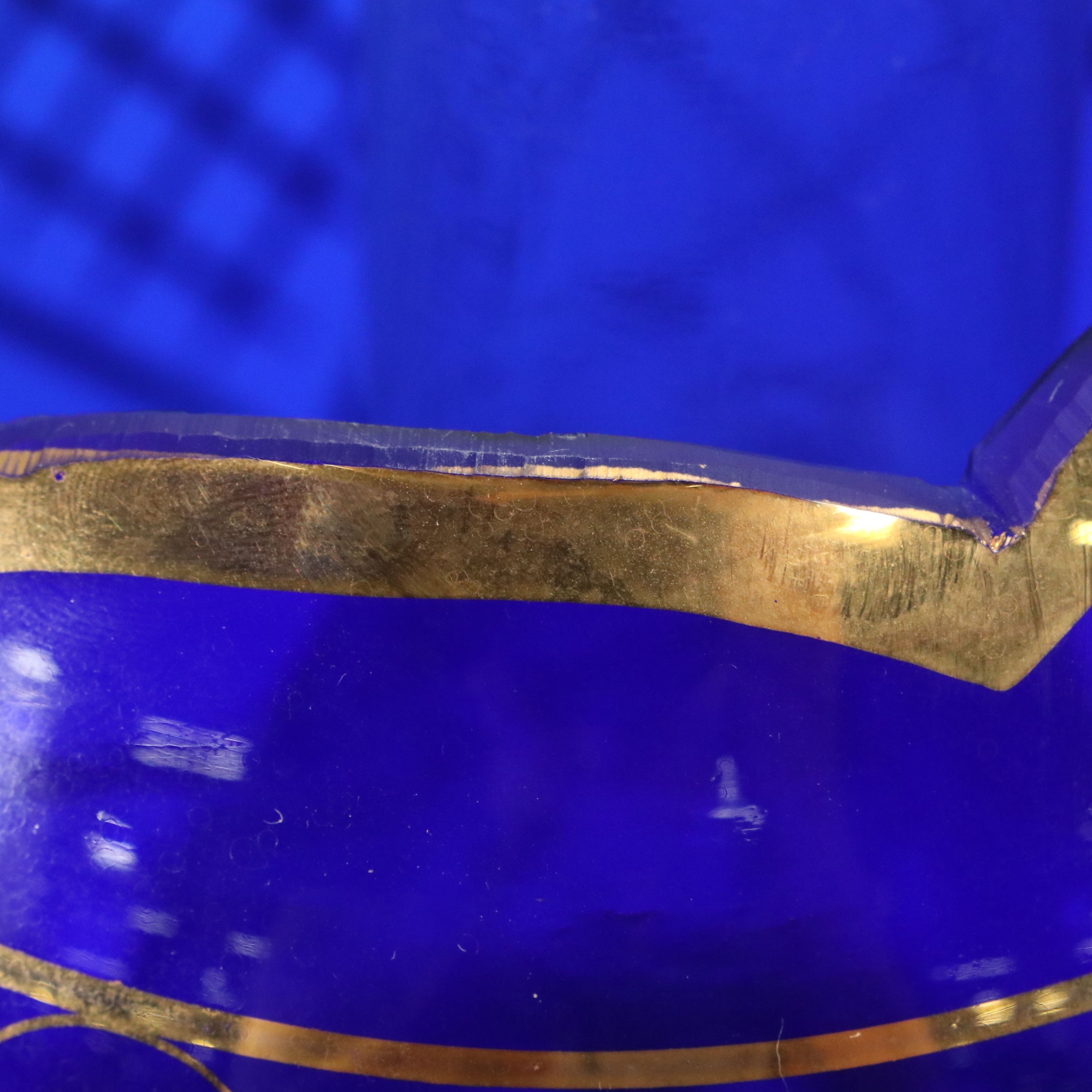 Czech Cobalt Blue and Gilt Oil Lamp